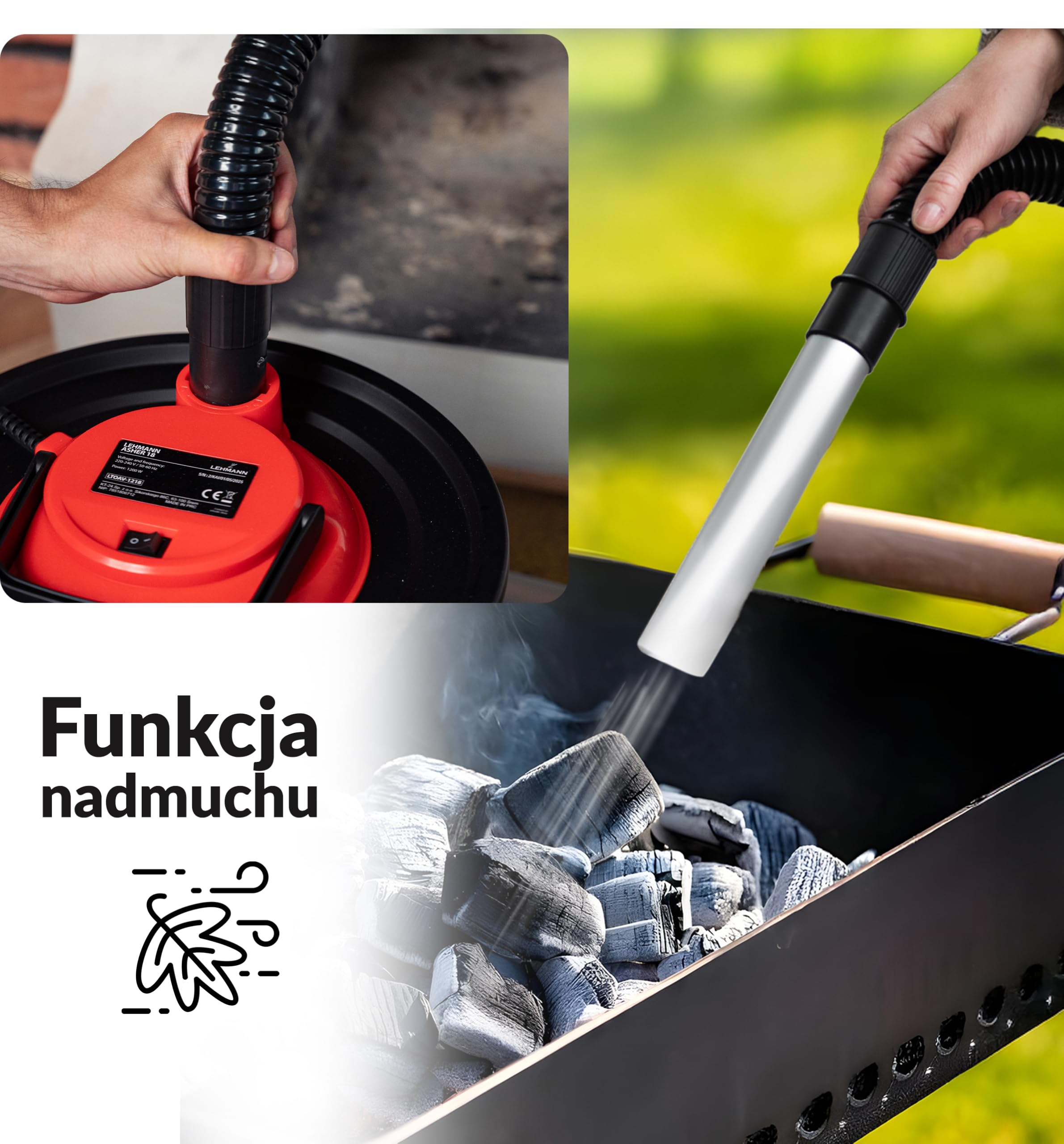 LEHMANNOdkurzacz do popiołu 15 l – kominkowy odkurzacz do wysokich temperatur – wytrzymały metalowy zbiornik – filtry HEPA – funkcja nadmuchu