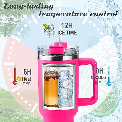 Miniatura 5 de ThermoThrill Se envía al día siguiente, vaso personalizado de 40 onzas con asa y pajita Vaso personalizado con texto Taza de acero inoxidable