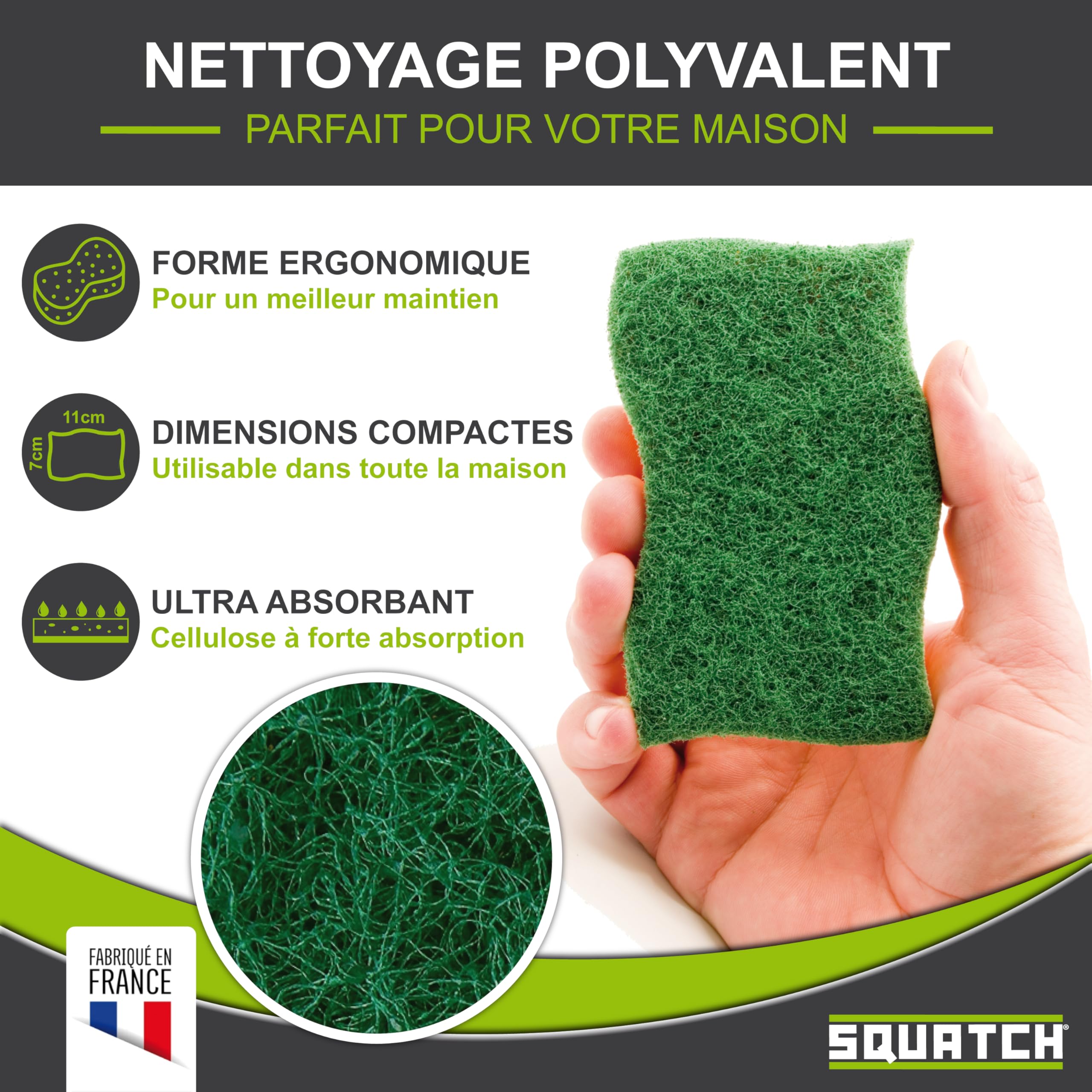 SQUATCH® Classic Lot de 10 Éponges Vaisselle Cellulose Ultra Absorbantes