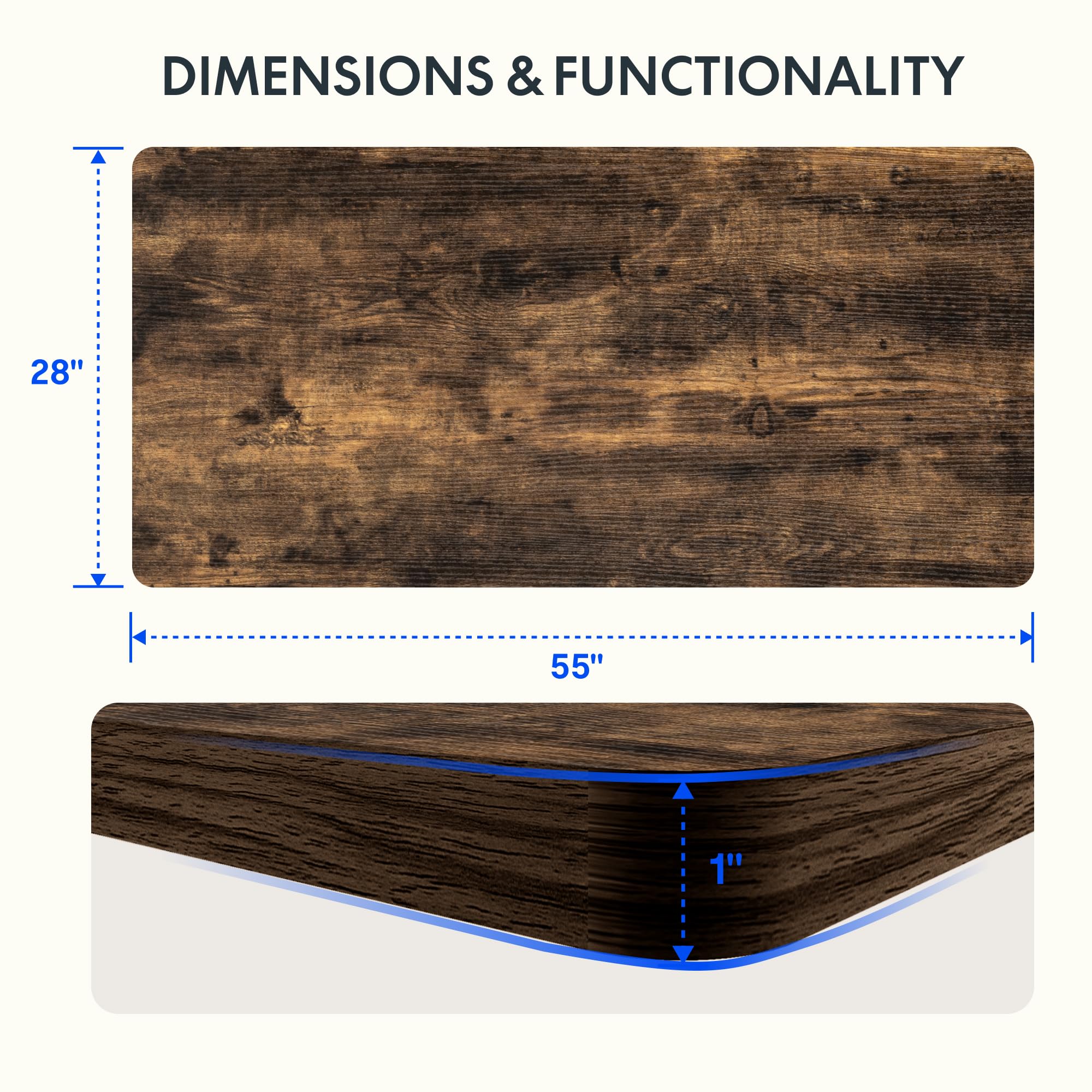 FLEXISPOT EN2 Whole-Piece Standing Desk with Clamp Power Strip, 55 x 28 Electric Stand Up Height Adjustable Desk with Cable Management (Black Frame + 55" Rustic Brown Desktop, 2 Packages) - 3