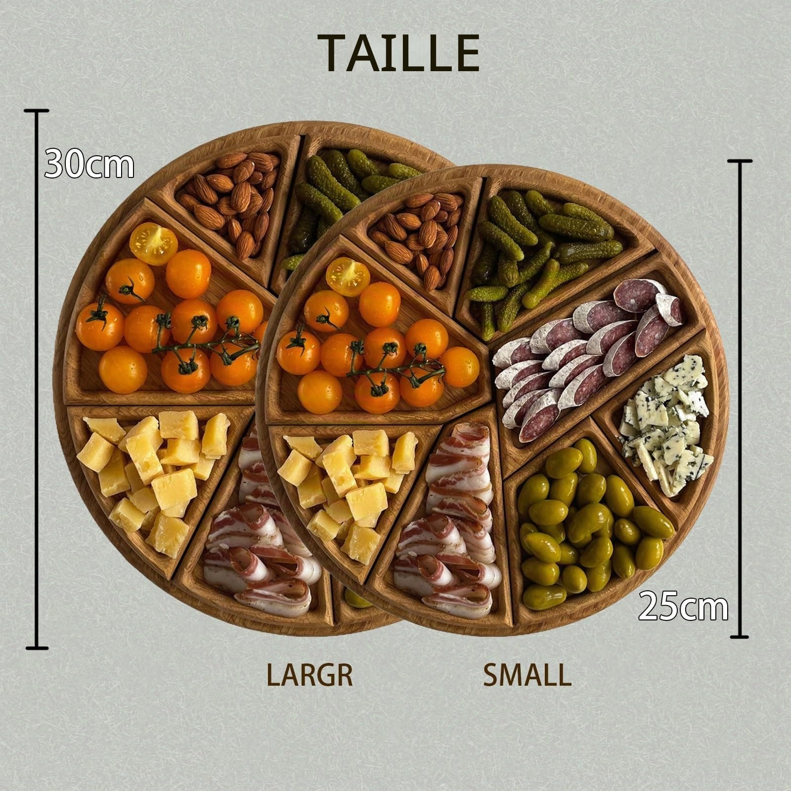 Plateau De Service Puzzle avec 8 Compartiments Amovibles, Plateau Rond en Bois, Lot De 8 Plateaux Rustiques Irréguliers pour Réception, Petit-Déjeuner, Table Basse, Cadeau De Pendaison(S*2)