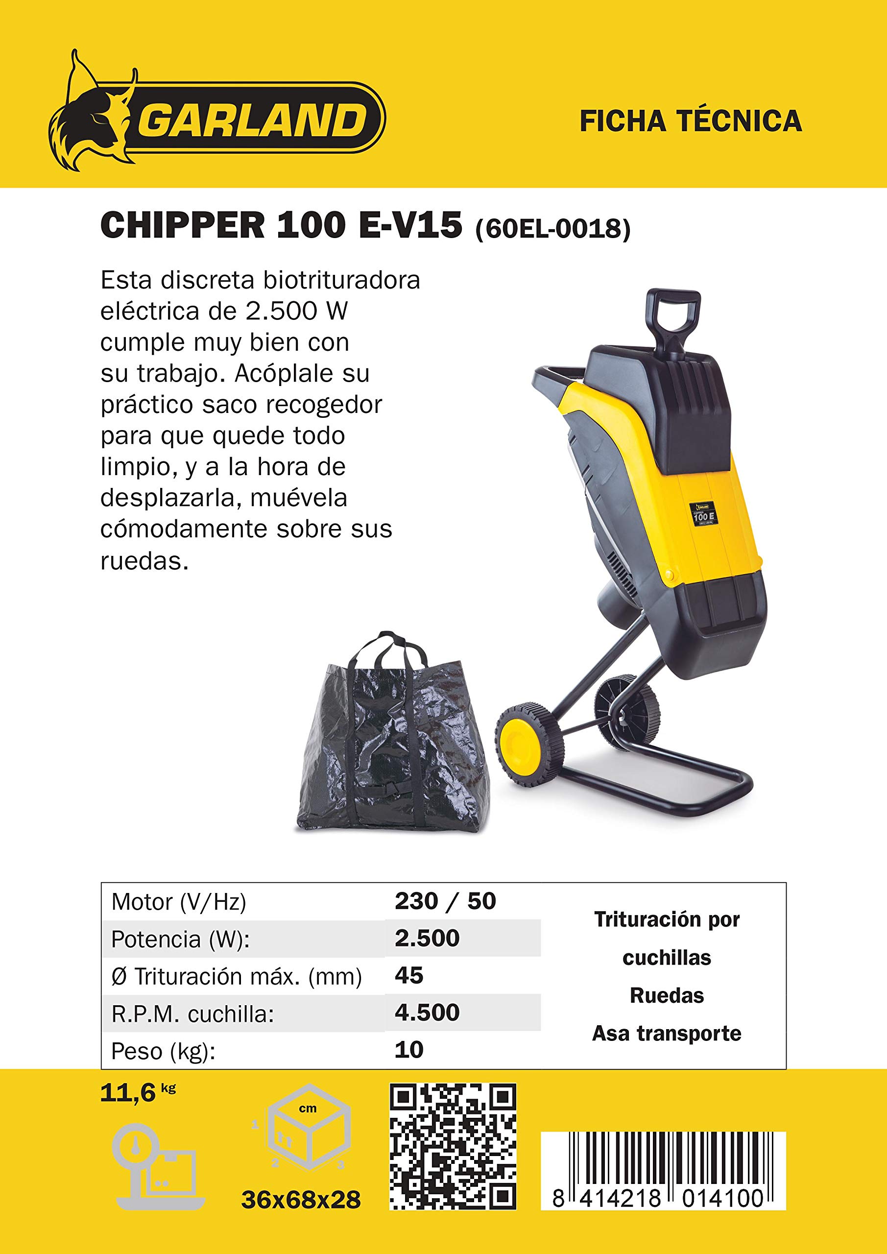 Biotriturador eléctrico GARLAND CHIPPER 100E V15