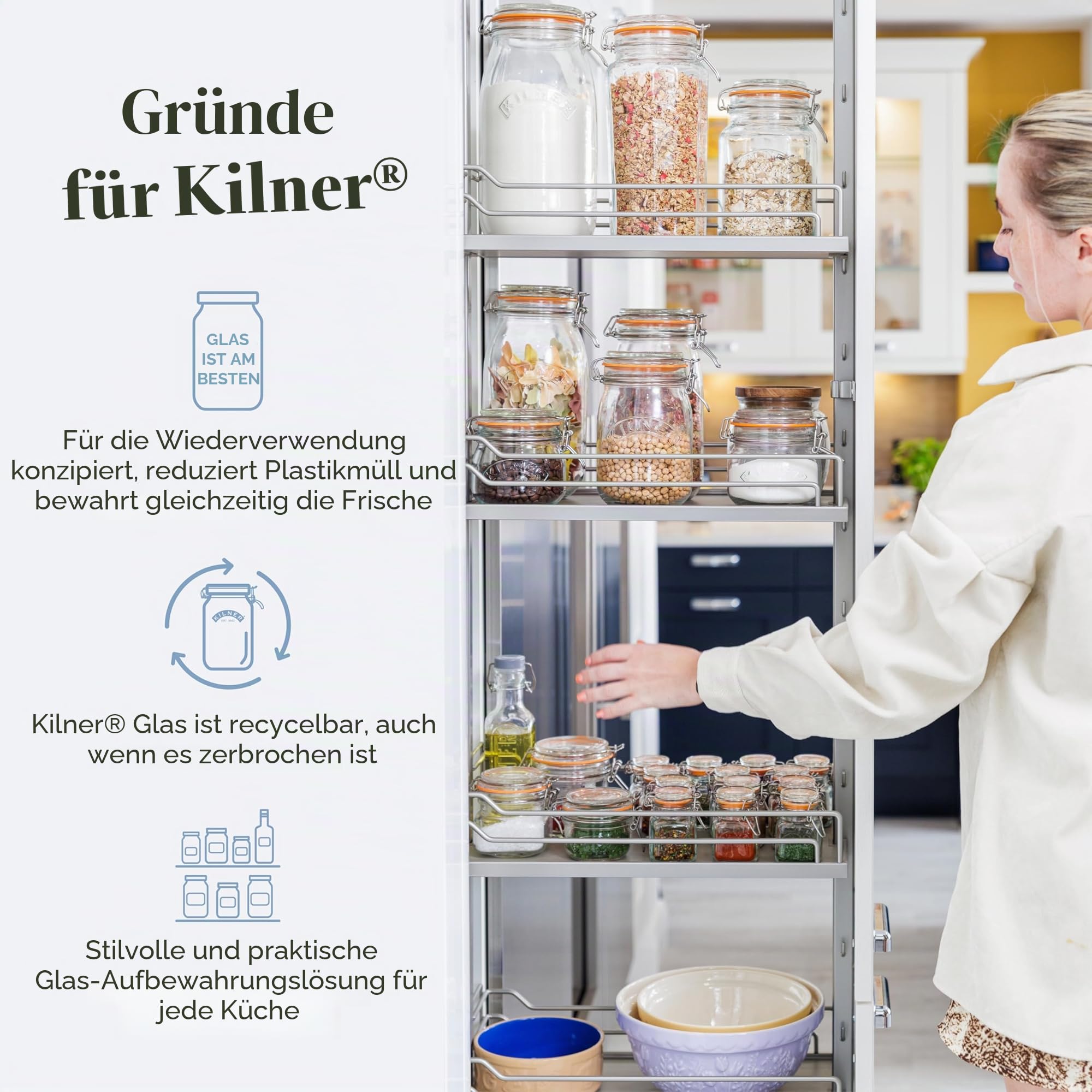 Kilner Butterfass Glas mit Handkurbel, leckere Butter selber machen in nur 10 Minuten, mit Silikonrührer, 1L, inkl. Anleitung und Rezepten, auch für Kräuterbutter, Knoblauchbutter usw., 27 cm hoch