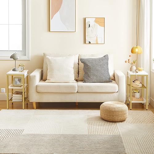 Miniatura 2 de HOOBRO Mesa auxiliar con estación de carga y puertos USB, mesita de noche de 3 niveles con estantes ajustables, mesa auxiliar estrecha para espacio