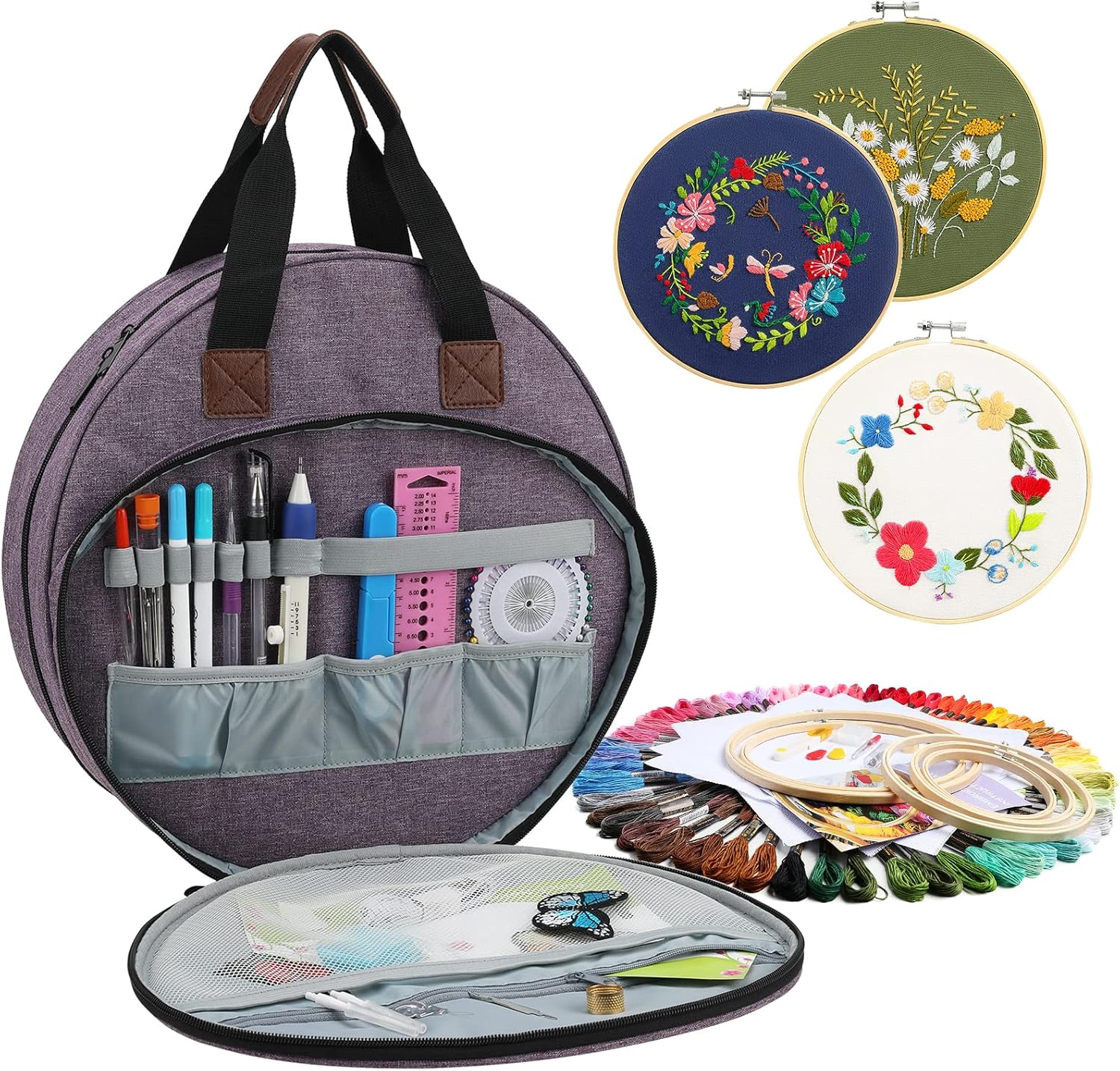 Multifunctional Embroidery Supplies Storage Tote Bag, Large-Capacity Embroidery Project Storage Bag