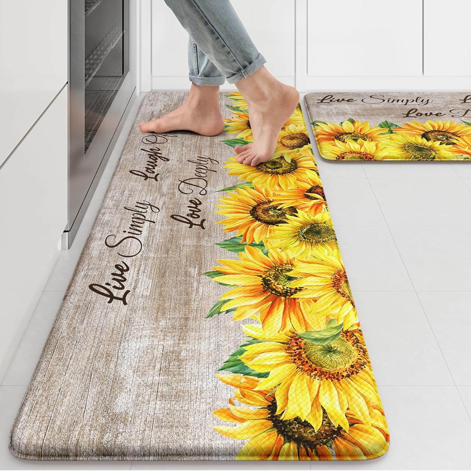 KIMODE Anti Fatigue Kitchen Mat for Floor, Farmhouse Sunflower Kitchen Rugs 2 PCS, Kitchen Floor Mats Non-Slip Cushioned, Comfort Standing Mat for Sink, Laundry, Desk Brown 17″x47″+17″x29″ KIMODE Anti Fatigue Kitchen Mat for Floor, Farmhouse Sunflower Kitchen Rugs 2 PCS, Kitchen Floor Mats Non-Slip Cushioned, Comfort Standing Mat for Sink, Laundry, Desk Brown 17″x47″+17″x29″