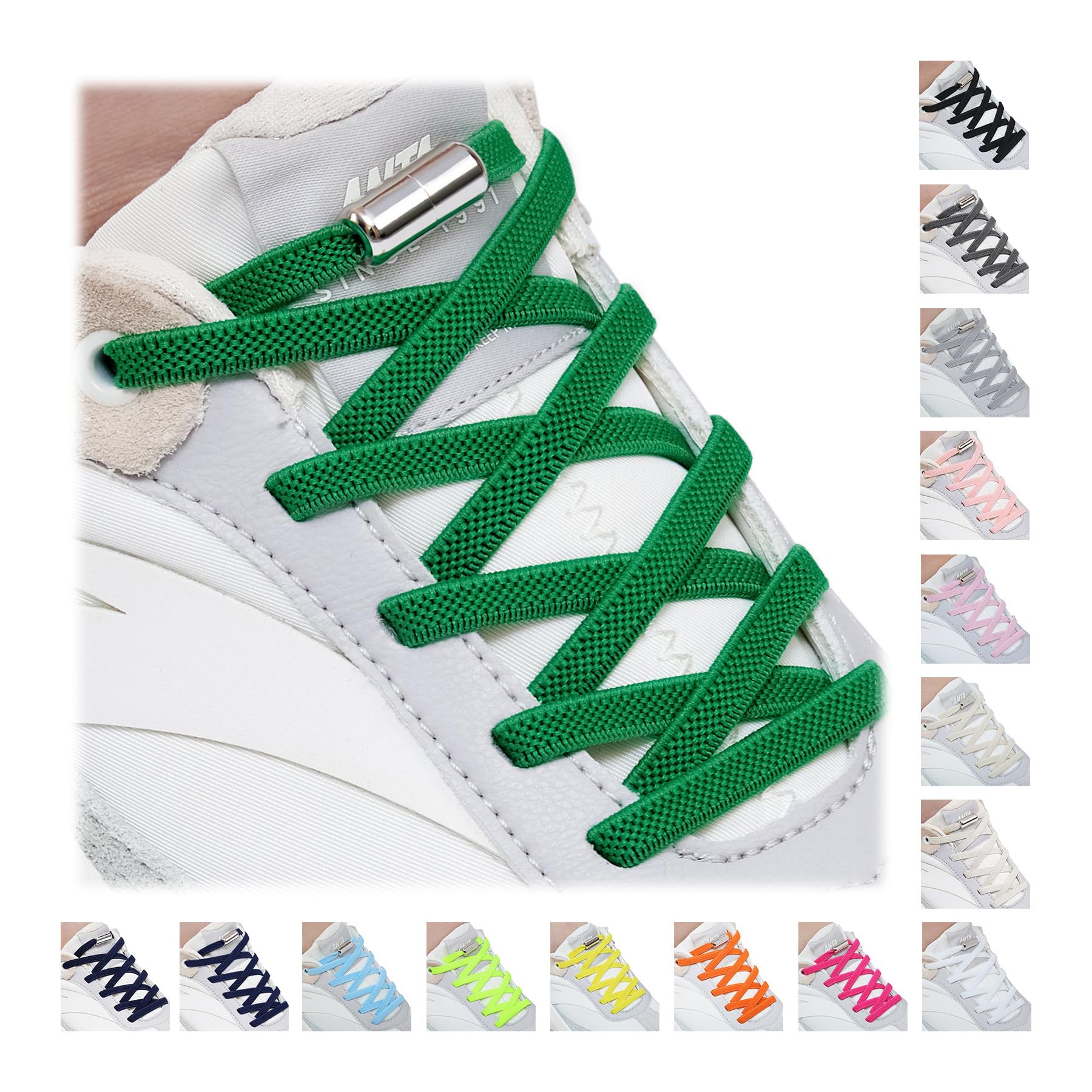 Handshop 2 Paar Schnürsenkel Ohne Binden - Elastische Schnürsenkel mit Metallkapseln - Schnürsenkel Schnellverschluss für Erwachsene & Kinder Turnschuhe (Grün 120cm)