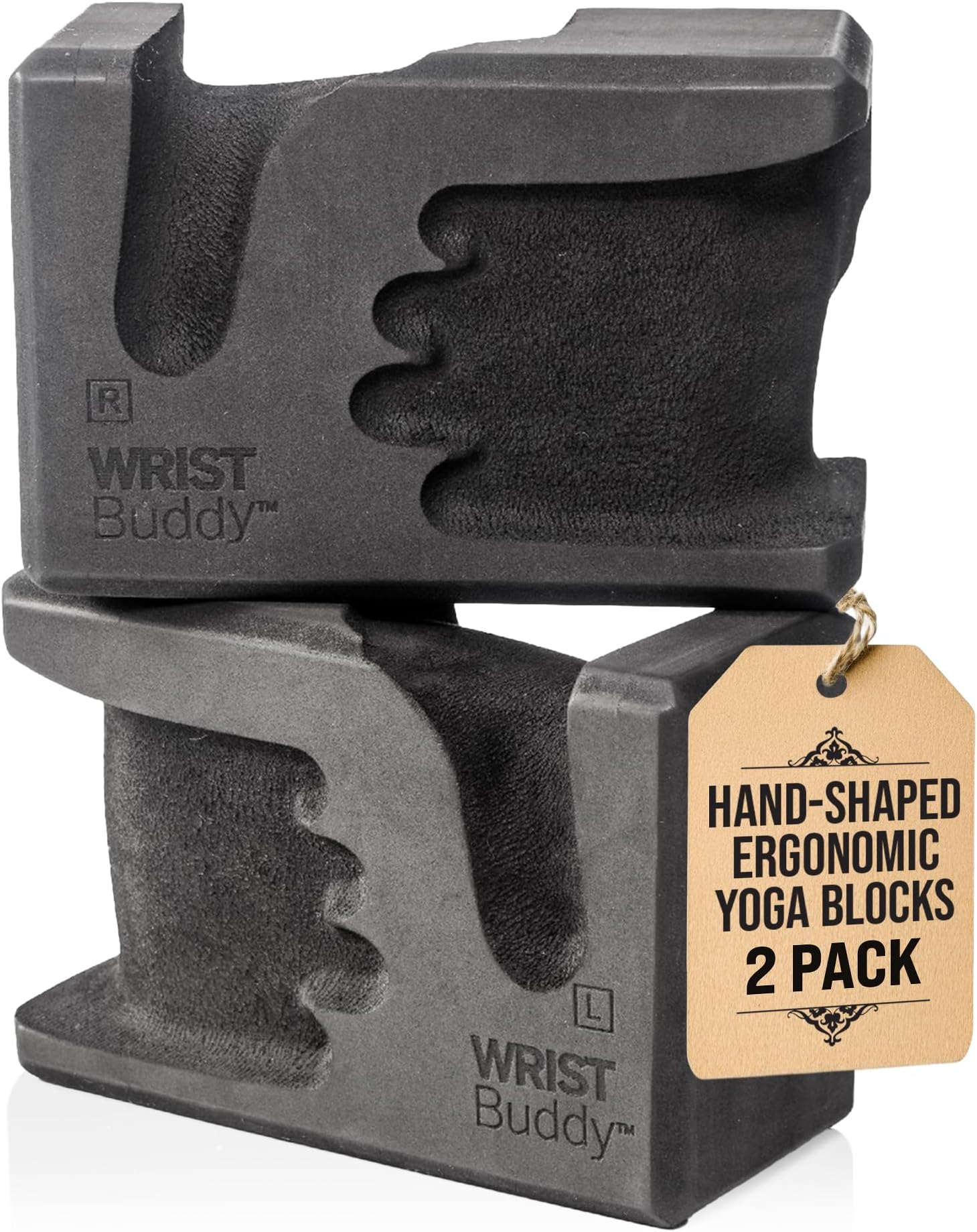WRISTBuddy® Yoga Blocks 2 Pack, High Density Non-Slip, Hand-Shaped Design | 60% less wrist pressure —patented hand-shaped design eases wrist discomfort for yoga, Pilates, push-ups, planks & handstands.
