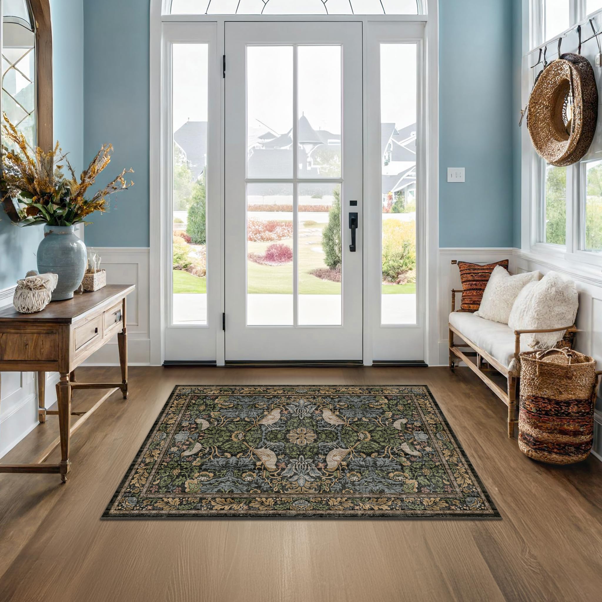 Large Entryway Rug 3x4 Moody Woodland Flowers