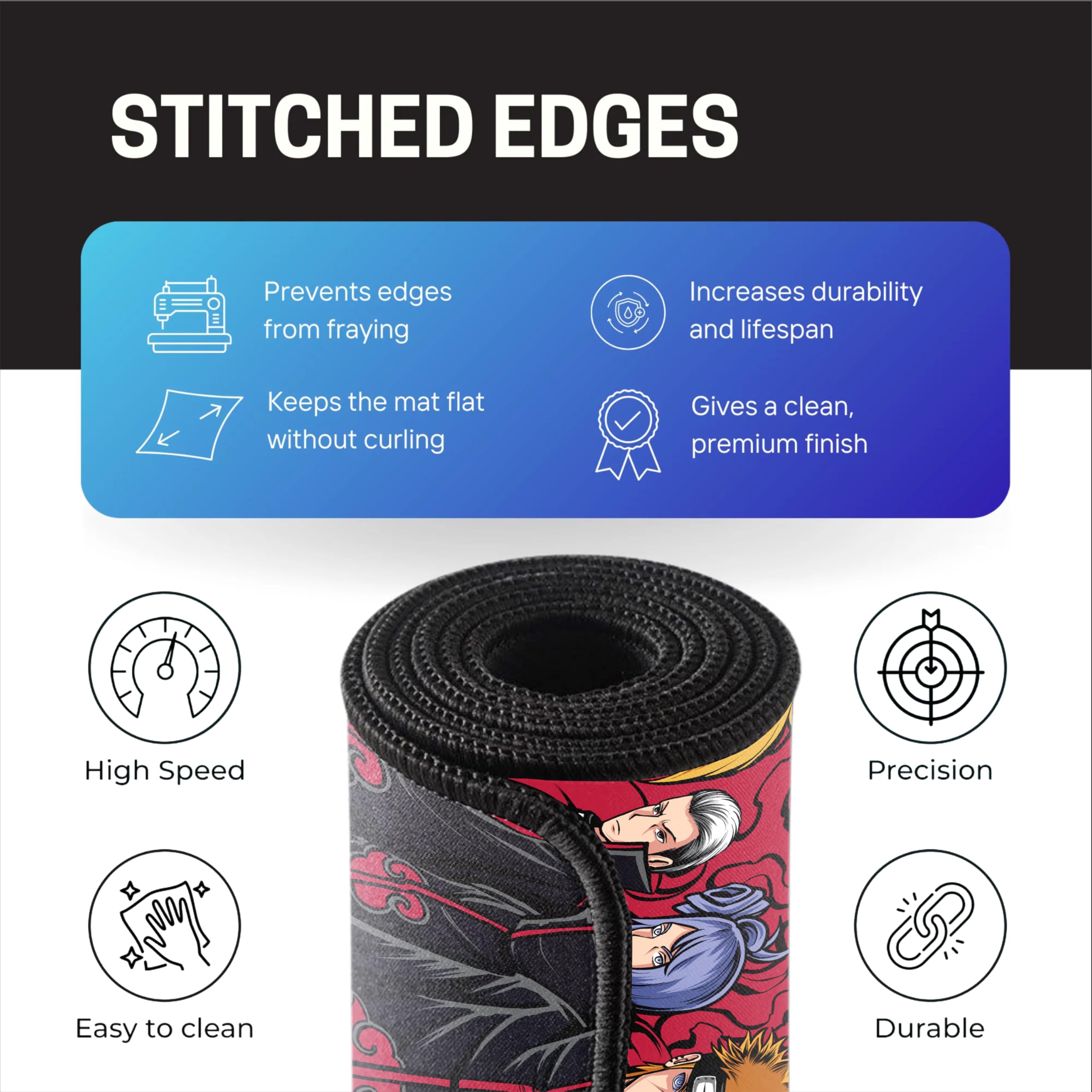 Akatsuki Inspired Anime Gaming Mouse Pad, Large Desk Mat 58.5 x 28 cm, Extended Washable Mousepad, Desk Pad, 2mm Thick Non-Slip Rubber Base, Stitched Edges, Smooth Surface (Multicolour) — Amazon image 4
