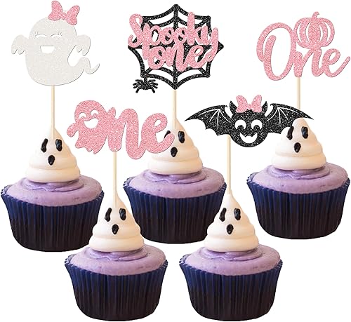 Rsstarxi Paquete de 30 adornos espeluznantes para cupcakes de Halloween para el primer cumpleaños, decoración de cupcakes de fantasma, murciélago,