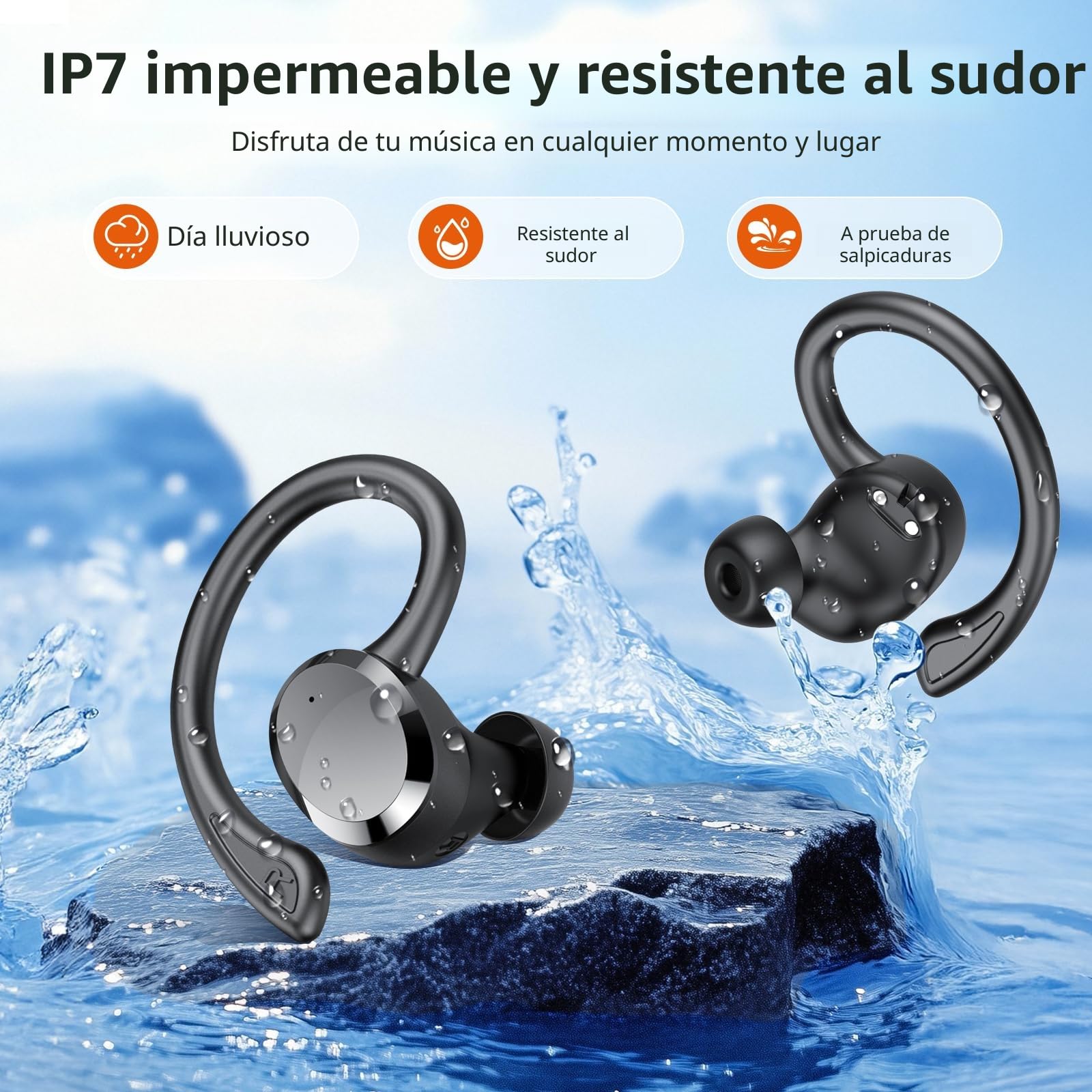 Auriculare Inalámbricos Deportivos, Auriculares Bluetooth 5.4 HiFi Estéreo, Cascos Inalambricos Bluetooth con IP7 Impermeable Dual LED Pantalla, 54H con Cancelacion Ruido ENC, Carga Rápida USB-C