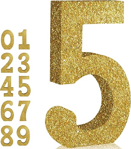 TONIFUL Centros de mesa de números dorados con purpurina de 8 pulgadas, decoraciones de fiesta de cumpleaños del 0 al 9, color dorado brillante