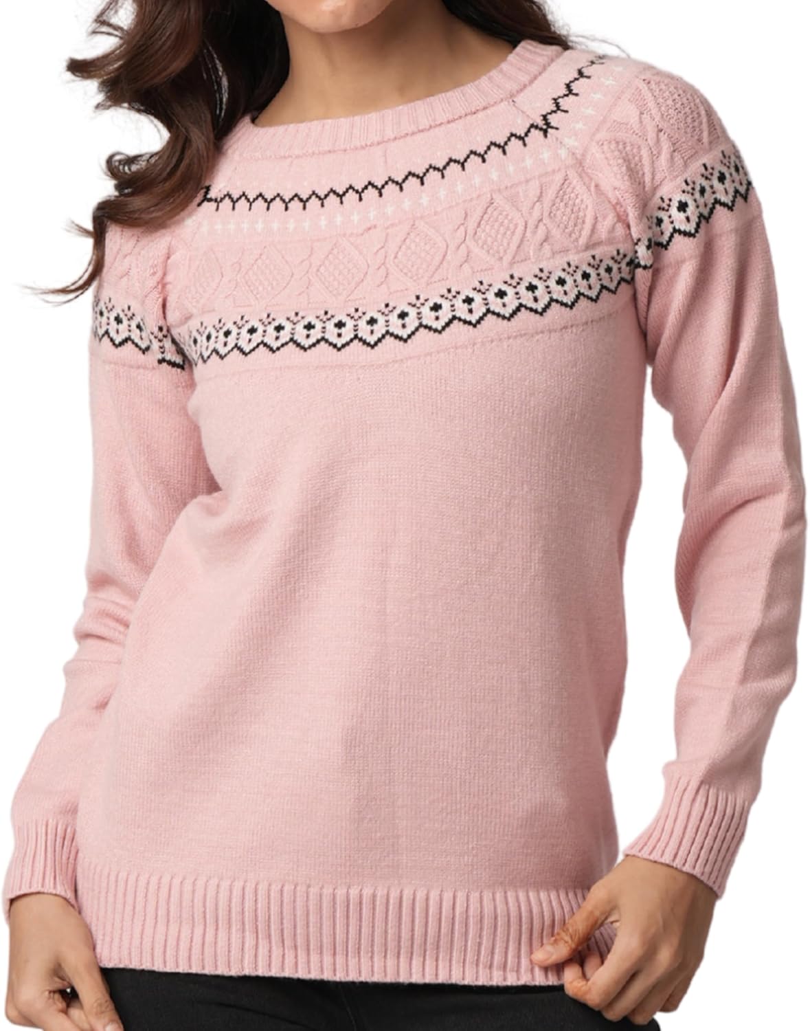 Women’s Fair Isle Mock Neck Cable Knit Sweater | Cozy Fair Isle Sweater Women | Warm Knit Sweater for Women