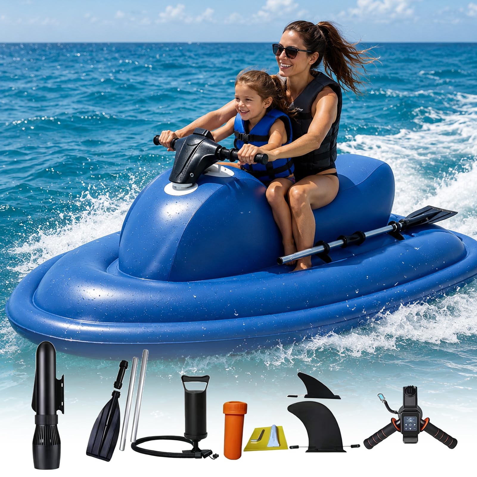 Bateau Gonflable Motorisé avec Scooter sous-Marin Amovible, Jet Ski Électrique pour Adultes, Charge 150 kg, Vitesse Réglable, Équipement Professionnel de Plongée et Mer