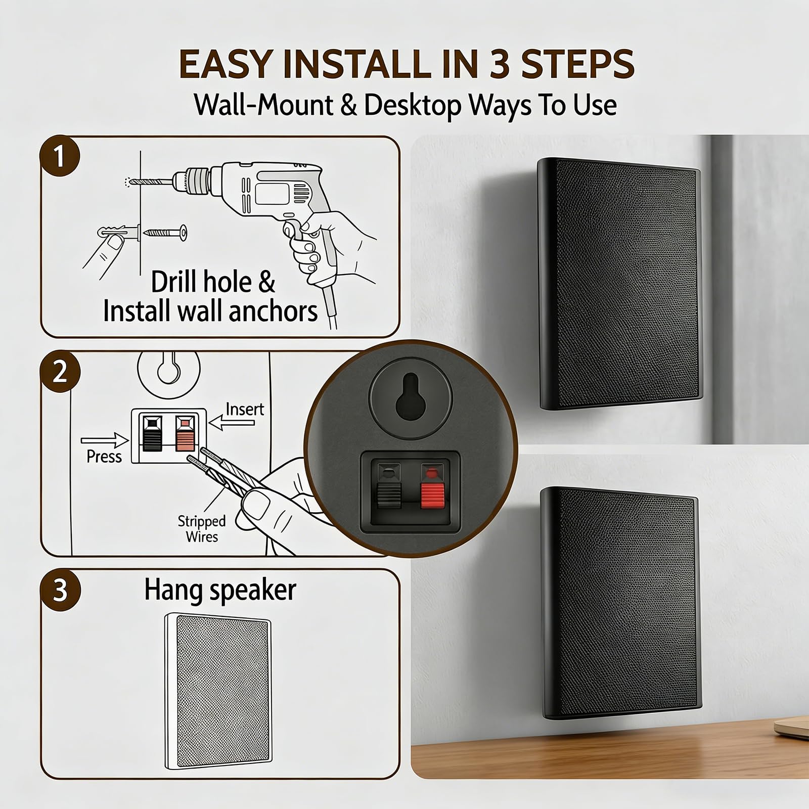 Herdio 5.25" 240W Ultra-Slim Home Theater Wall Speakers (A Pair, Black) - Wall-Mountable Design with Crisp Clear Sound and Durable Construction for Immersive Home Entertainment