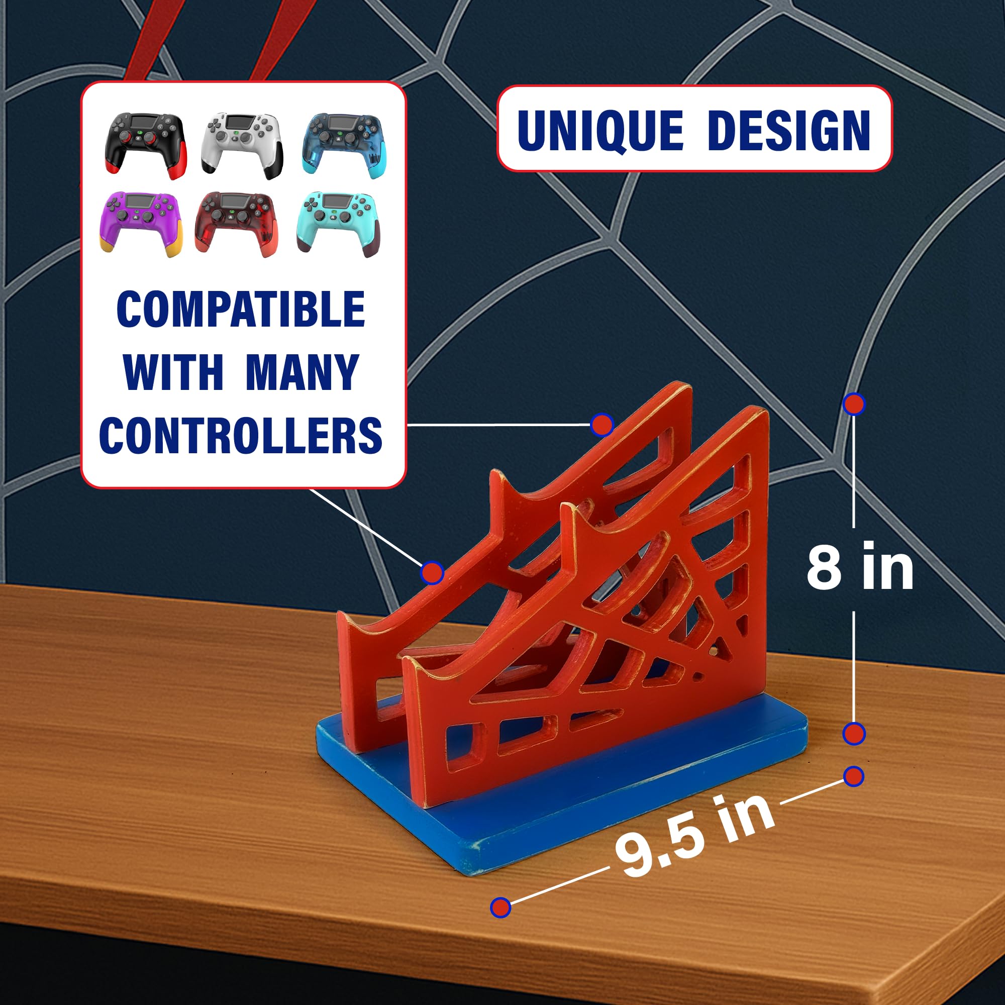 Organizador de madera con soporte para auriculares y soporte para controlador de juego, regalo único para marido, novio, jugadores, amantes de los juegos, accesorio de juego (araña)
