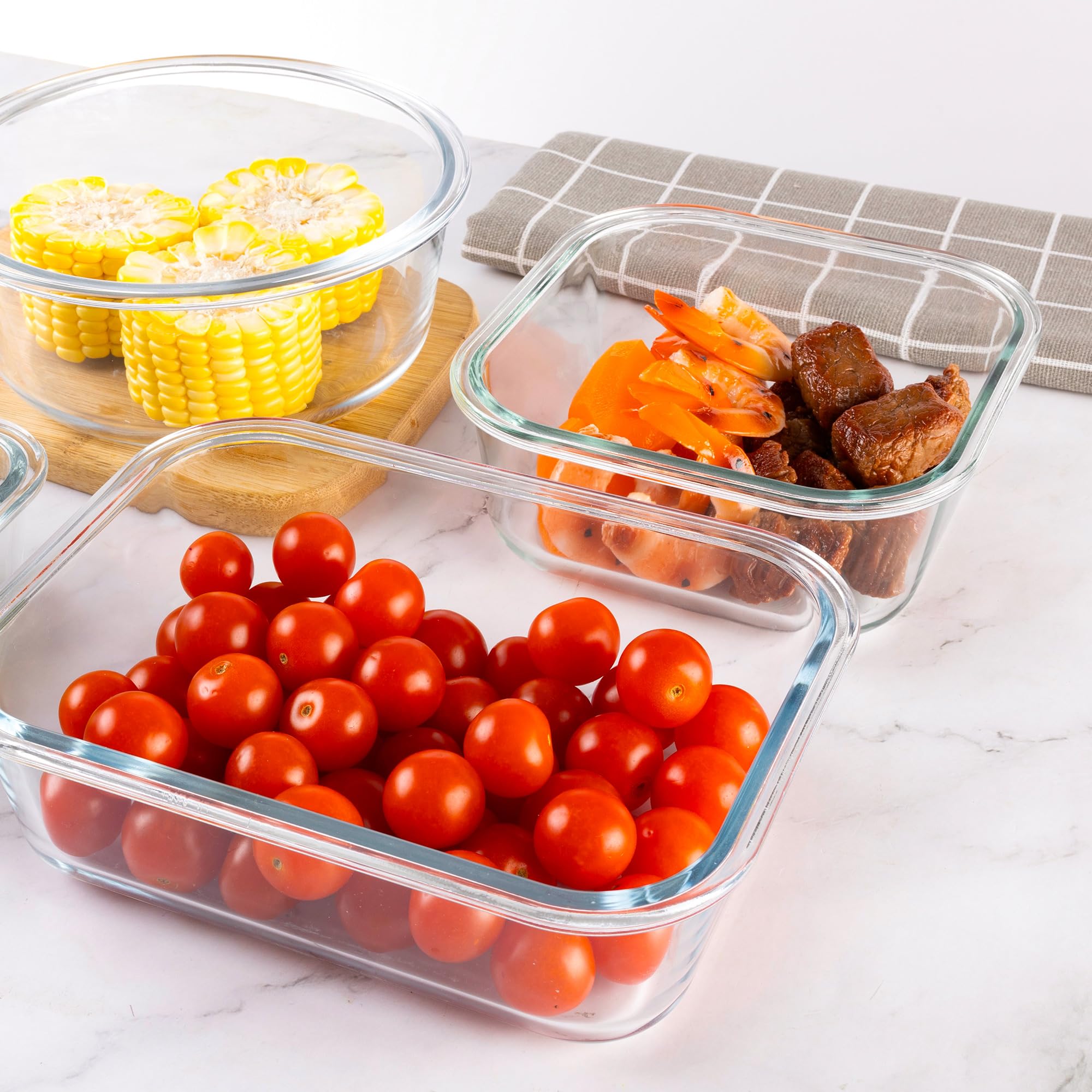 Juego de 12 recipientes de vidrio para almacenamiento de alimentos, recipientes de vidrio para preparación de comidas con tapas, recipientes herméticos para almuerzo, aptos para lavavajillas