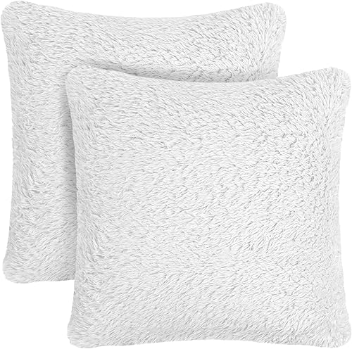 Miniatura 6 de PAVILIA Fundas de almohada blancas esponjosas, fundas de almohada decorativas para cama, sofá, funda de cojín de piel sintética suave, fundas de