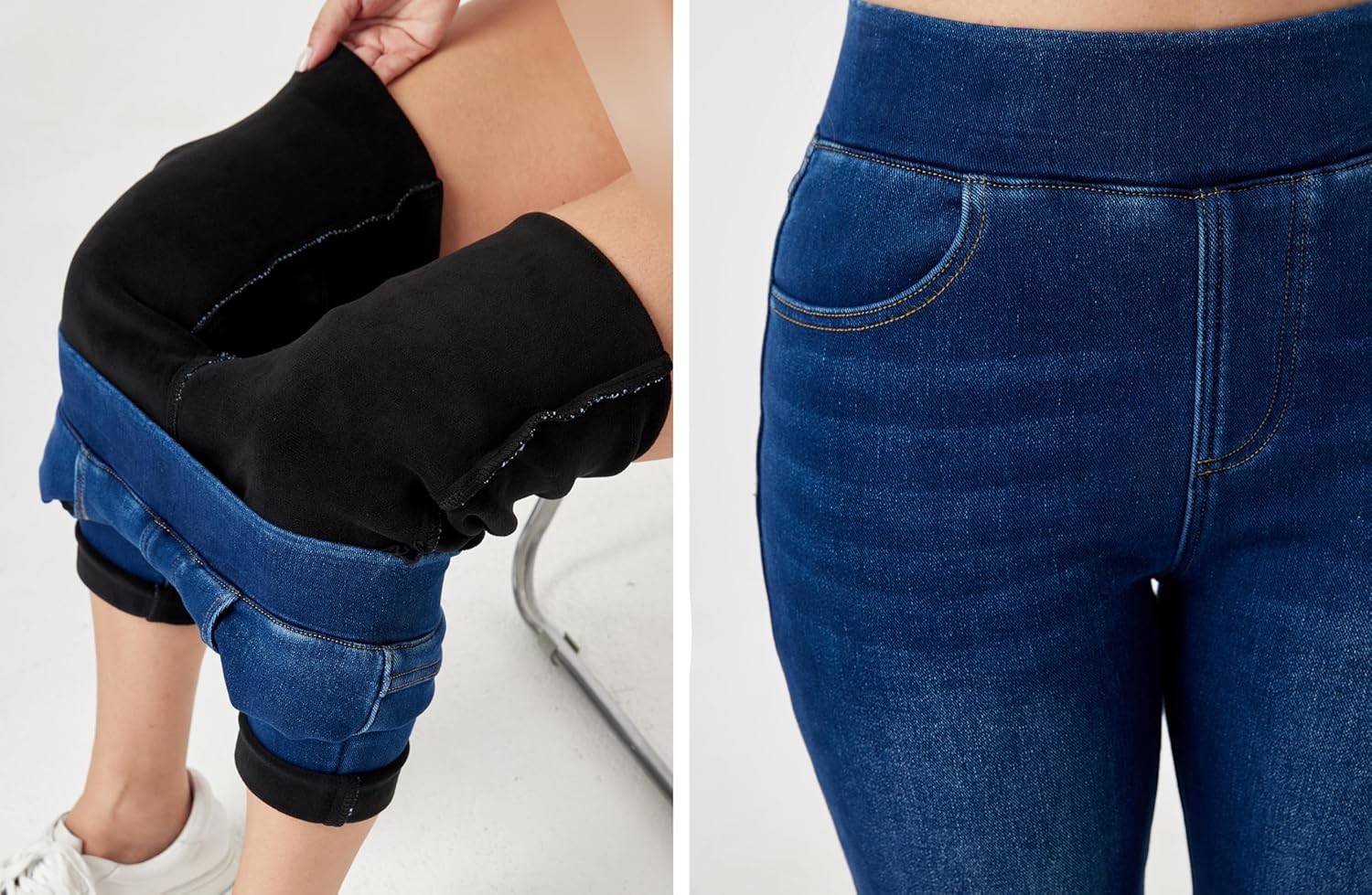 heipeiwa Women's Fleece Lined Jeans Winter Jeggings Thermal Flannel Lined Tummy Control High Waisted Pull on Skinny Jeans - Image 2