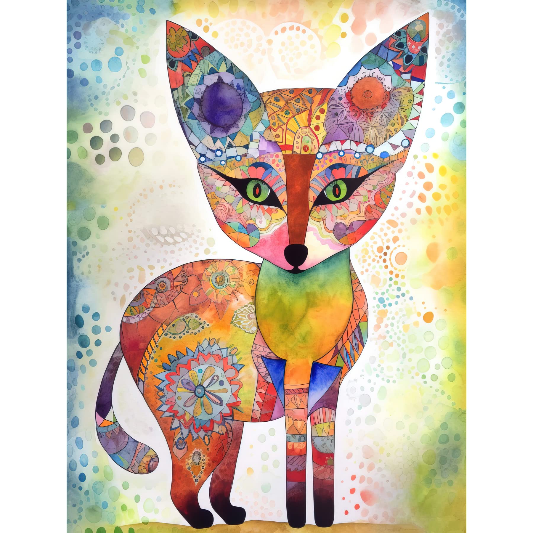 Artery8 Fox Folk Art Watercolour Painting Large Wall Art Poster Print Thick Paper 18X24 Inch