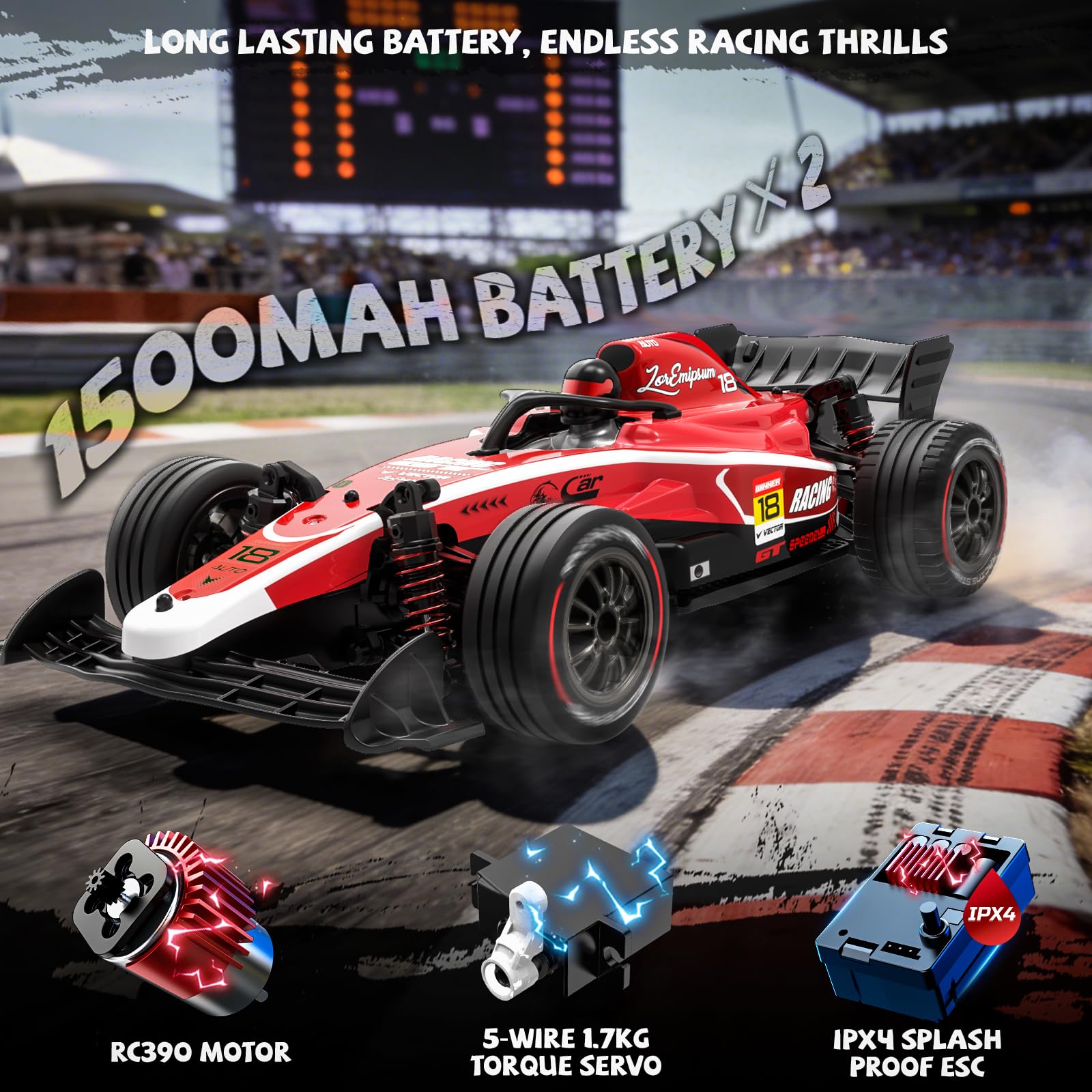 YESHIN 1:14 Scale Ferngesteuertes Auto RC Formula Auto - 4WD Offroad mit 36 km/h, für Erwachsene, Realistisches High-Speed Rennspielzeug,mit 2 wiederaufladbaren 1500-mAh-Akkus