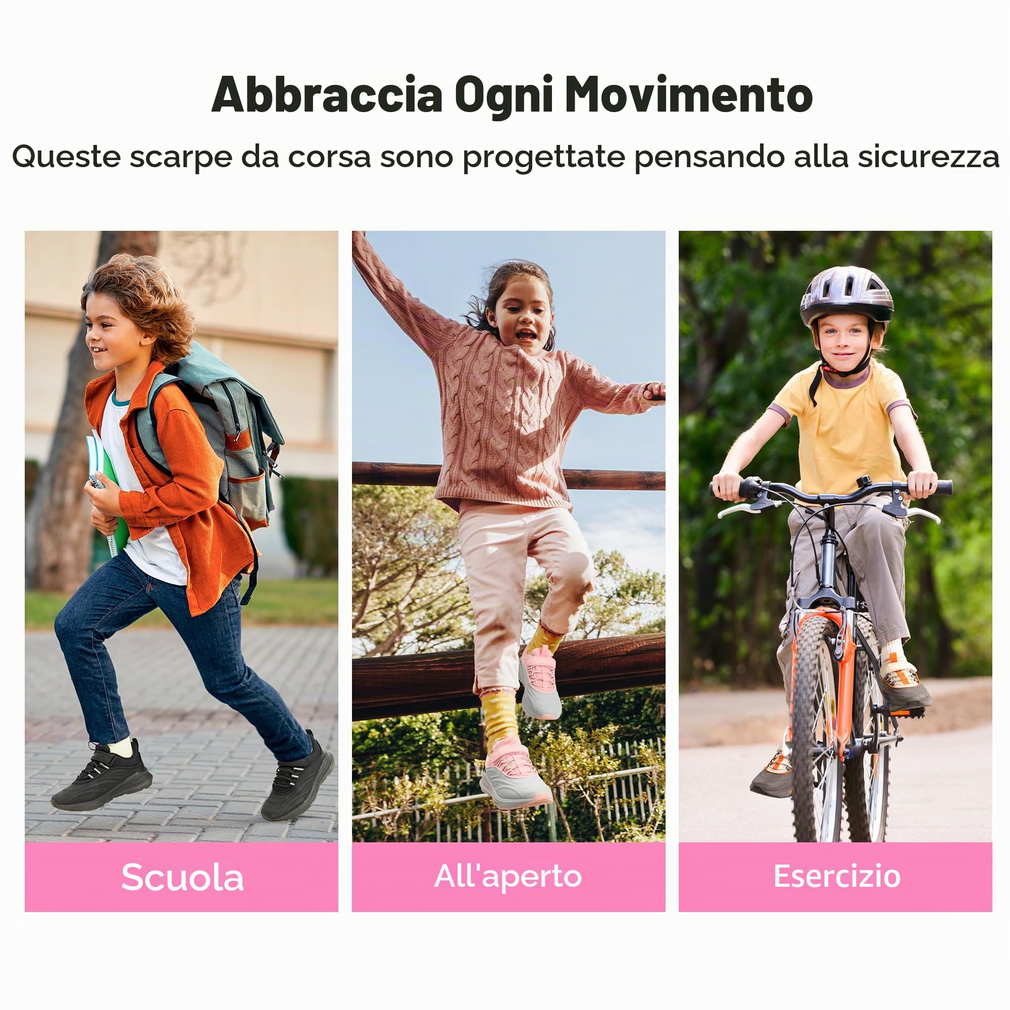 DREAM PAIRS Sneakers Bambini Sportive | Materiale anti-collisione, tomaia idrorepellente, suola EVA con inserti gomma, nastro riflettente, chiusura a strappo.