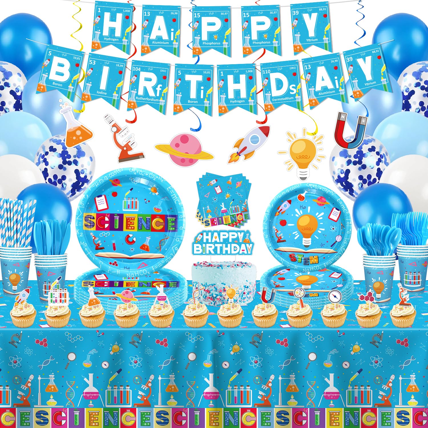 236 Pcs Science Party Supplies Mad Scientist Birthday Party Decoration Science Party Paper Dinnerware Laboratory Theme Favors for kid Science Lab Birthday Party Decoration Baby Shower for 20 Guests