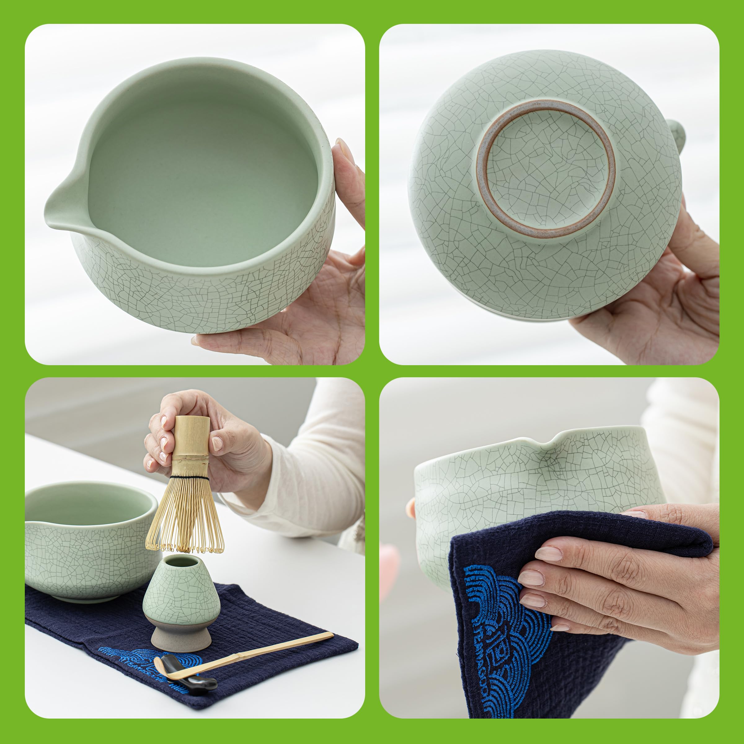 TEANAGOO Matcha Kit, juego de 7 piezas, kit de matcha para ceremonia, juego de té matcha para hacer desayuno/latte, cuenco matcha verde (chawan) con boquilla y batidor, regalo para