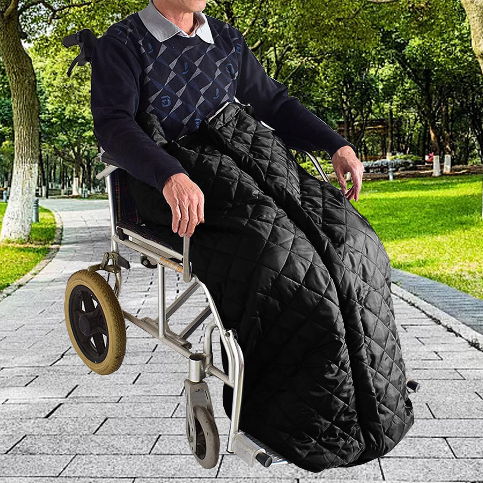 Koc na wózek inwalidzki, z podszewką polarową, wiatroszczelny, z zamkiem błyskawicznym, przytulny, pogrubiony design, dla osób starszych i niepełnosprawnych, akcesoria do wózków inwalidzkich