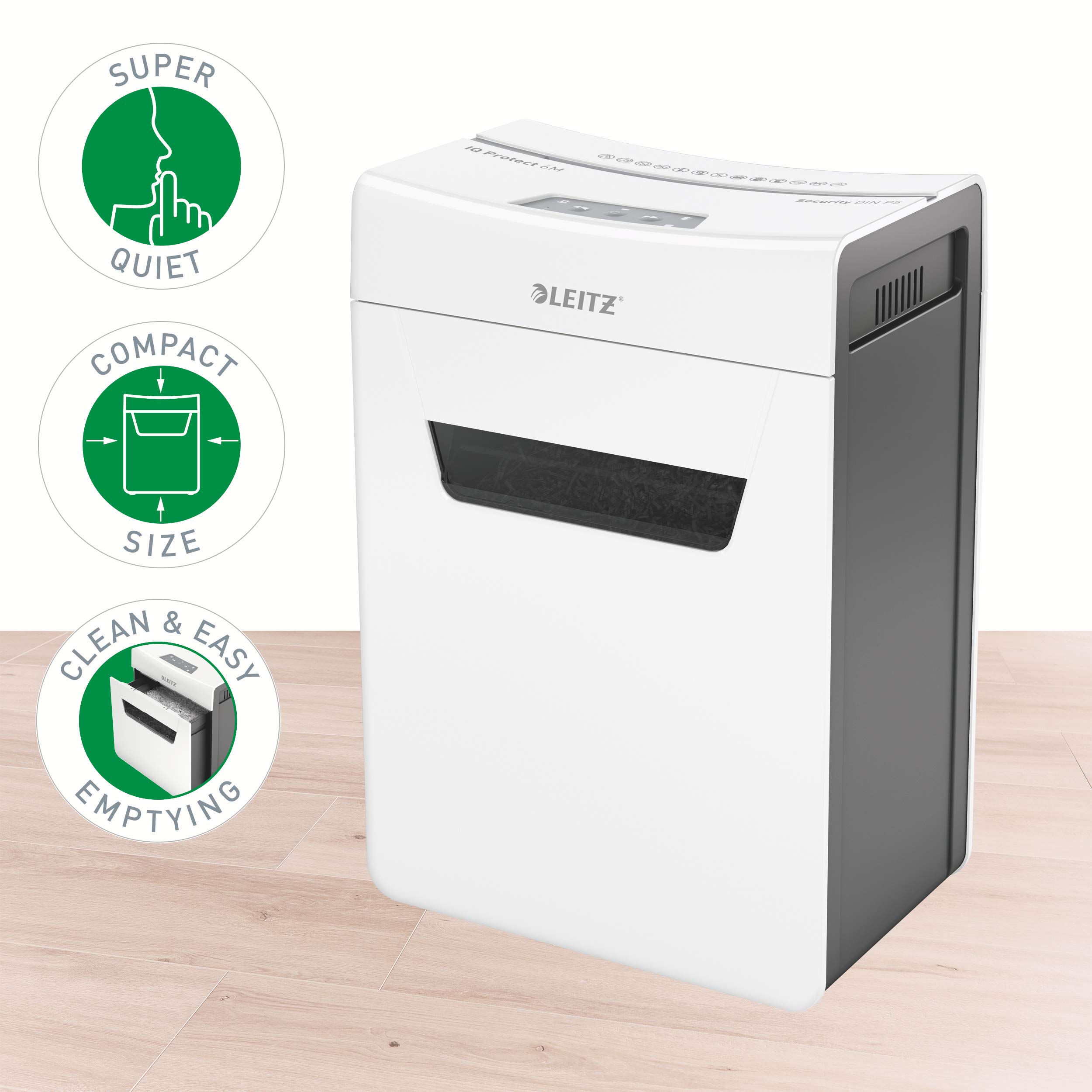 Leitz IQ Protect Premium 6M, Distruggidocumenti Manuale Personal, 7-6 Fogli (70-80 gr/mq), Taglio Micro, Sicurezza P-5, Capacità 18 litri, 80950000