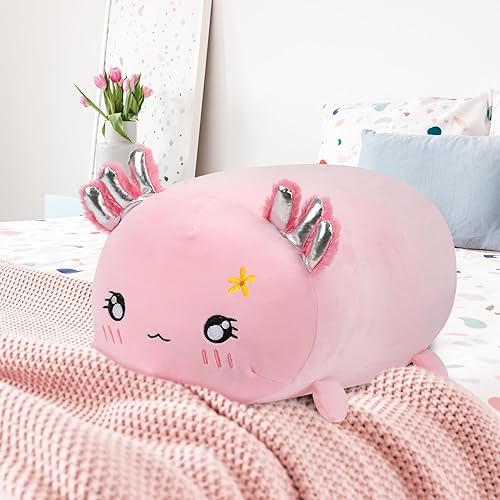 Miniatura 4 de Cuteoy Almohada de peluche de ajolote de 17.7 pulgadas, suave y cómoda, almohada corporal grande, juguete de peluche de salamandra para dormir, para