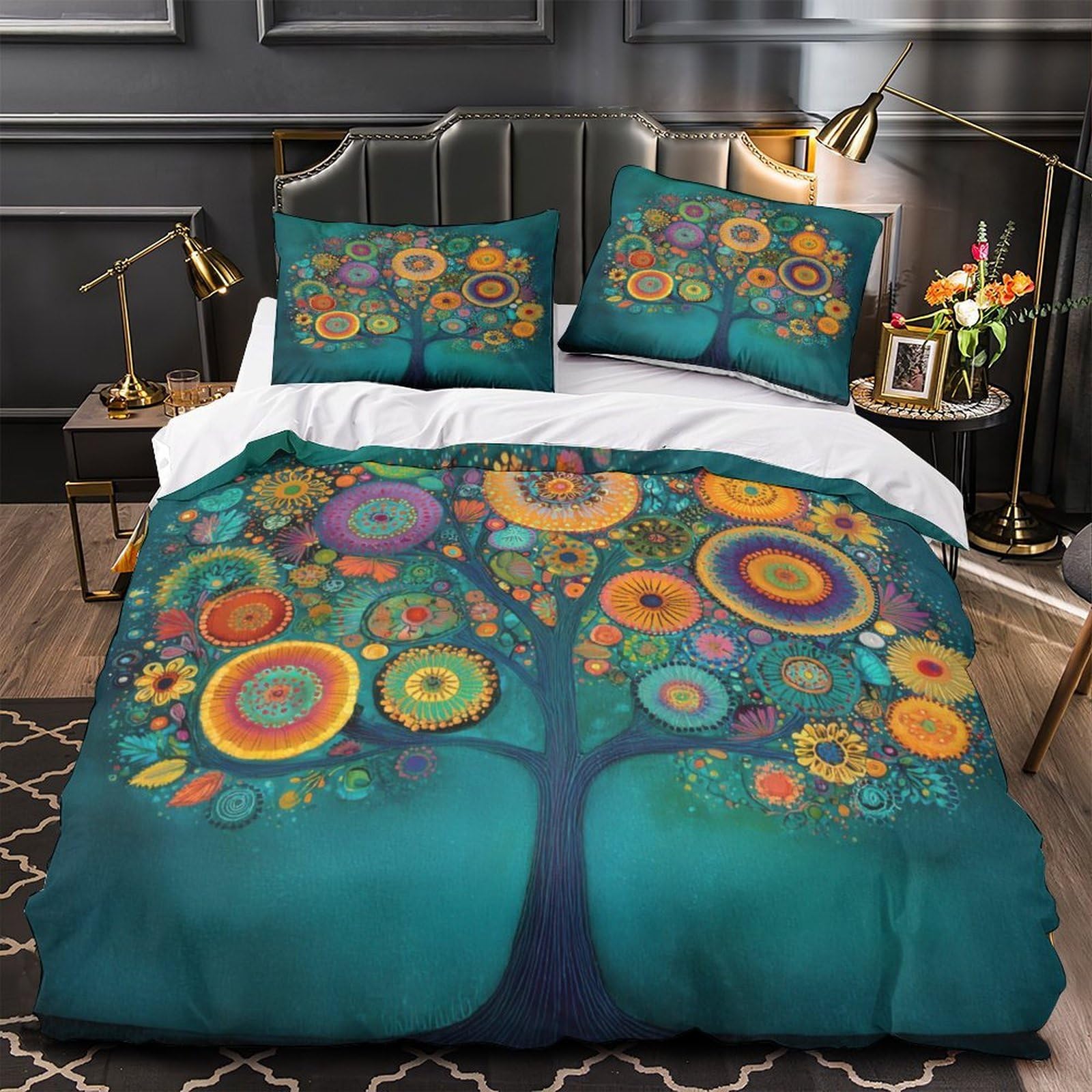 Parure de lit 140x200 microfibre 3D art floral avec housse de couette et taie doreiller ado