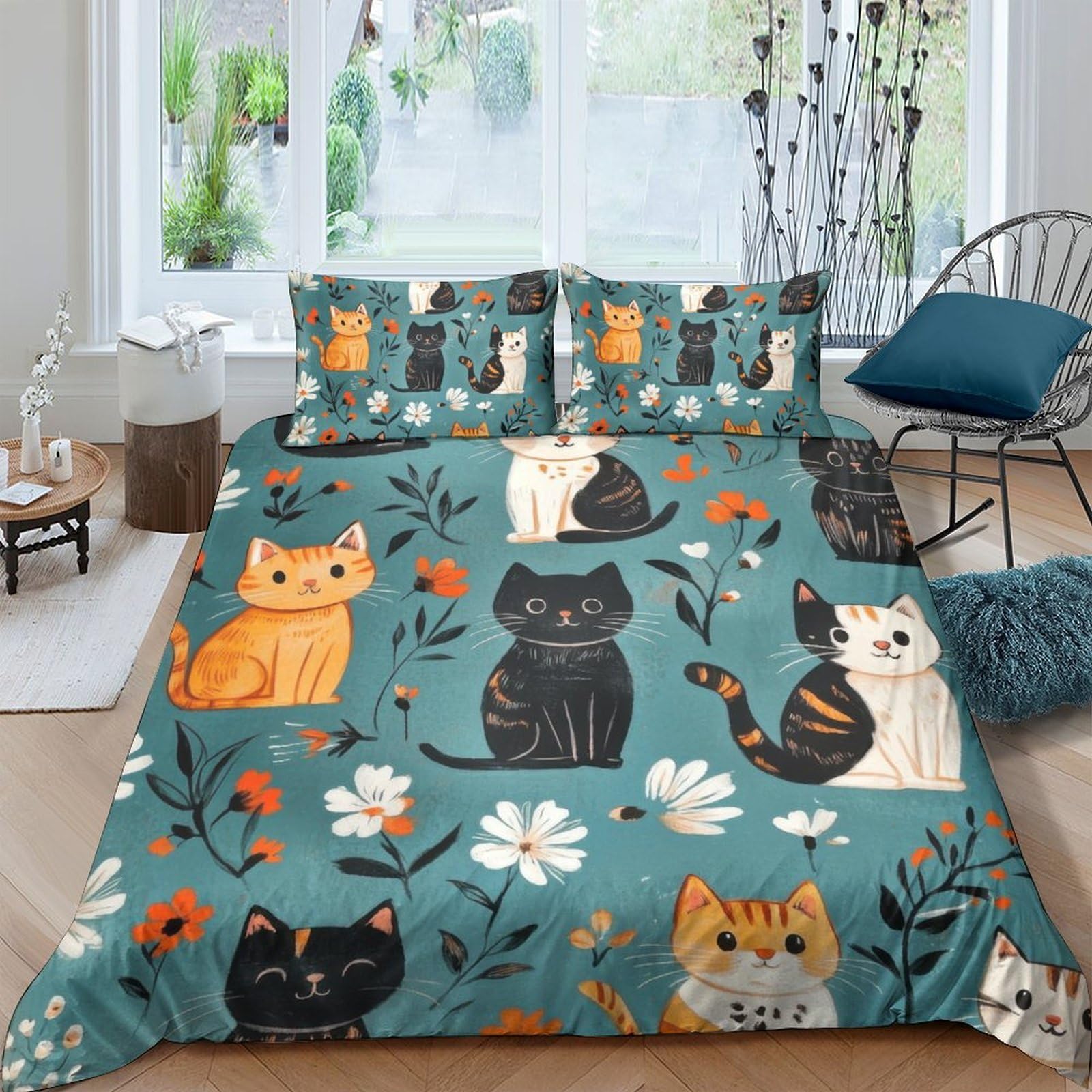 Ctjqhvkz Style-2 3D Printed Cute Cat Fitted Sheet Microfiber Soft Blue Cartoon Animal Bed Sheet For Bedroom Guest Room Decor Single（135X200cm）