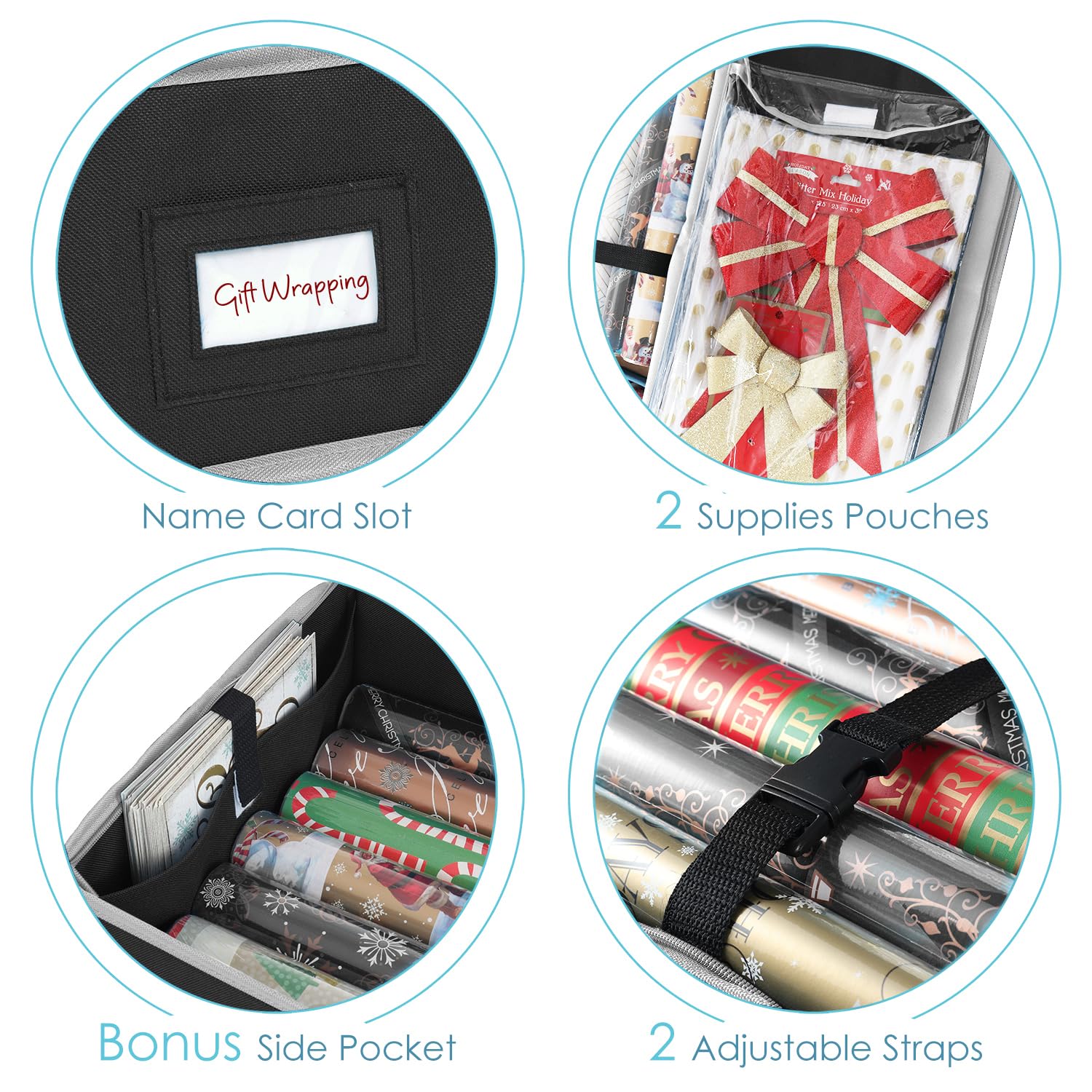 Hearth & Harbor Geschenkpapier-Aufbewahrungsbehälter – Weihnachts-Aufbewahrungstasche mit Innentaschen – Geschenkverpackungs-Organizer für bis zu 36 Rollen à 101,6 cm – reißfester