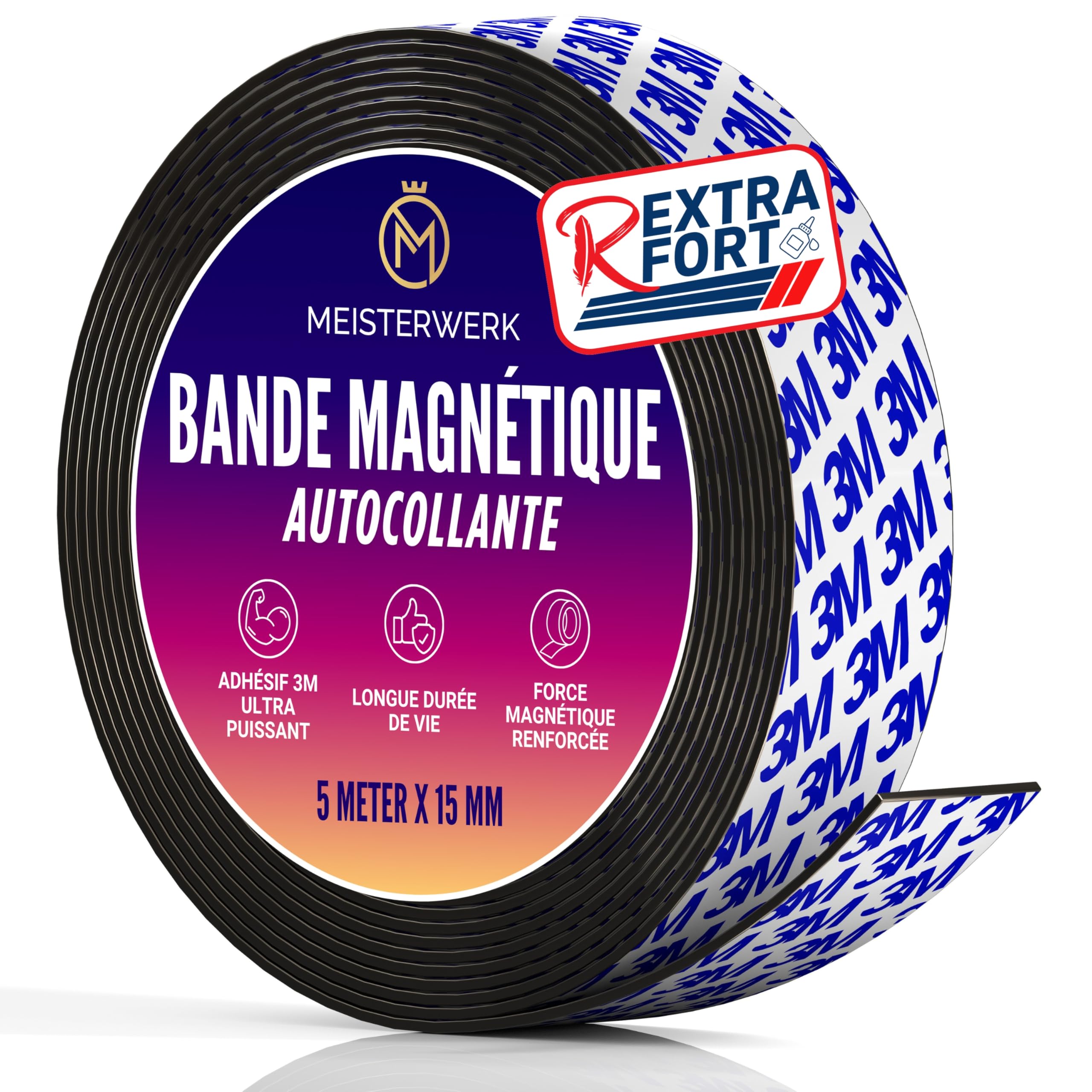 Bande Magnétique Puissante 5 Mètres Colle Extra Forte Aimant Autocollant Adhésif Puissant Force Magnétique Optimisée