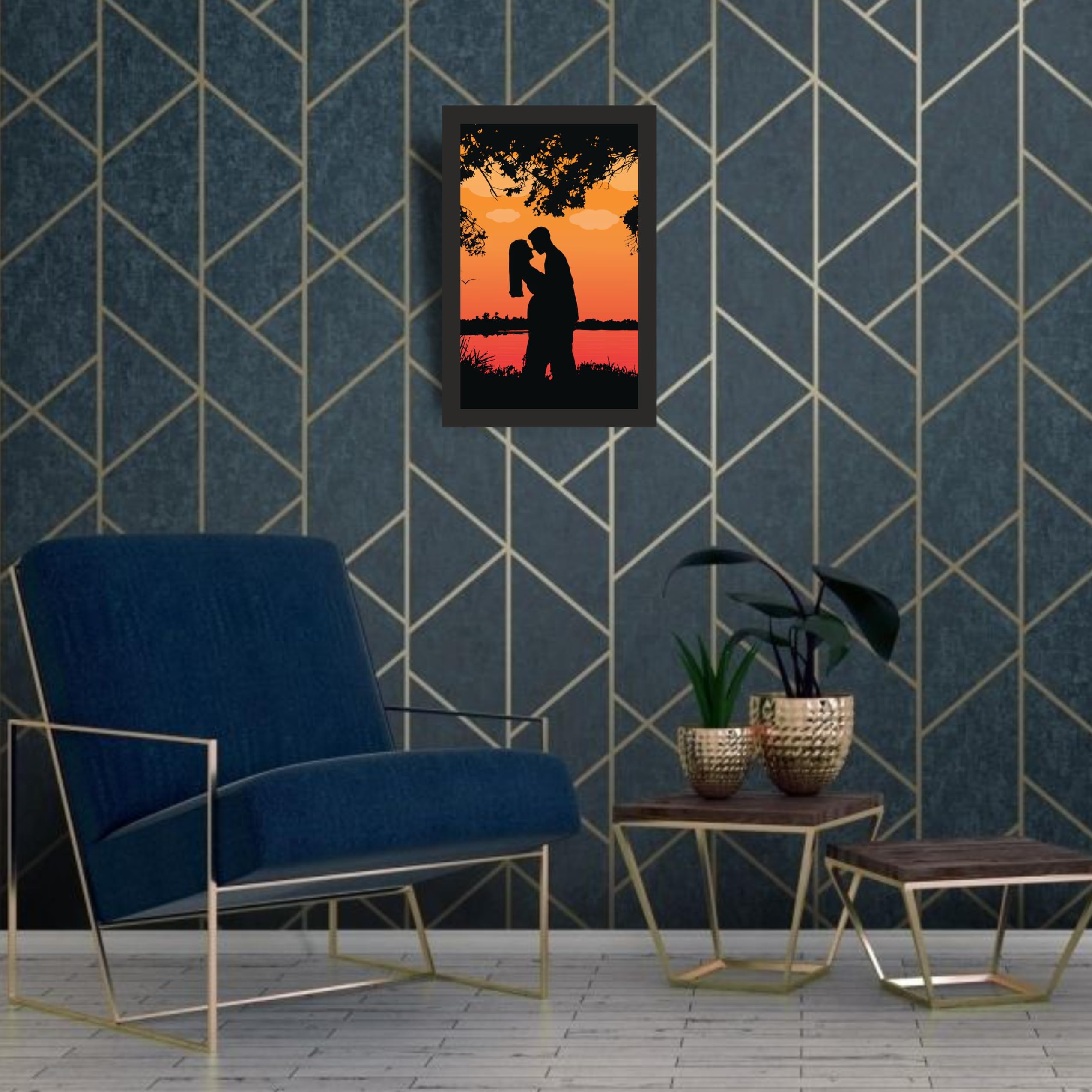 Romantic Couple Kiss Wall Art Frame 12x18 Inch