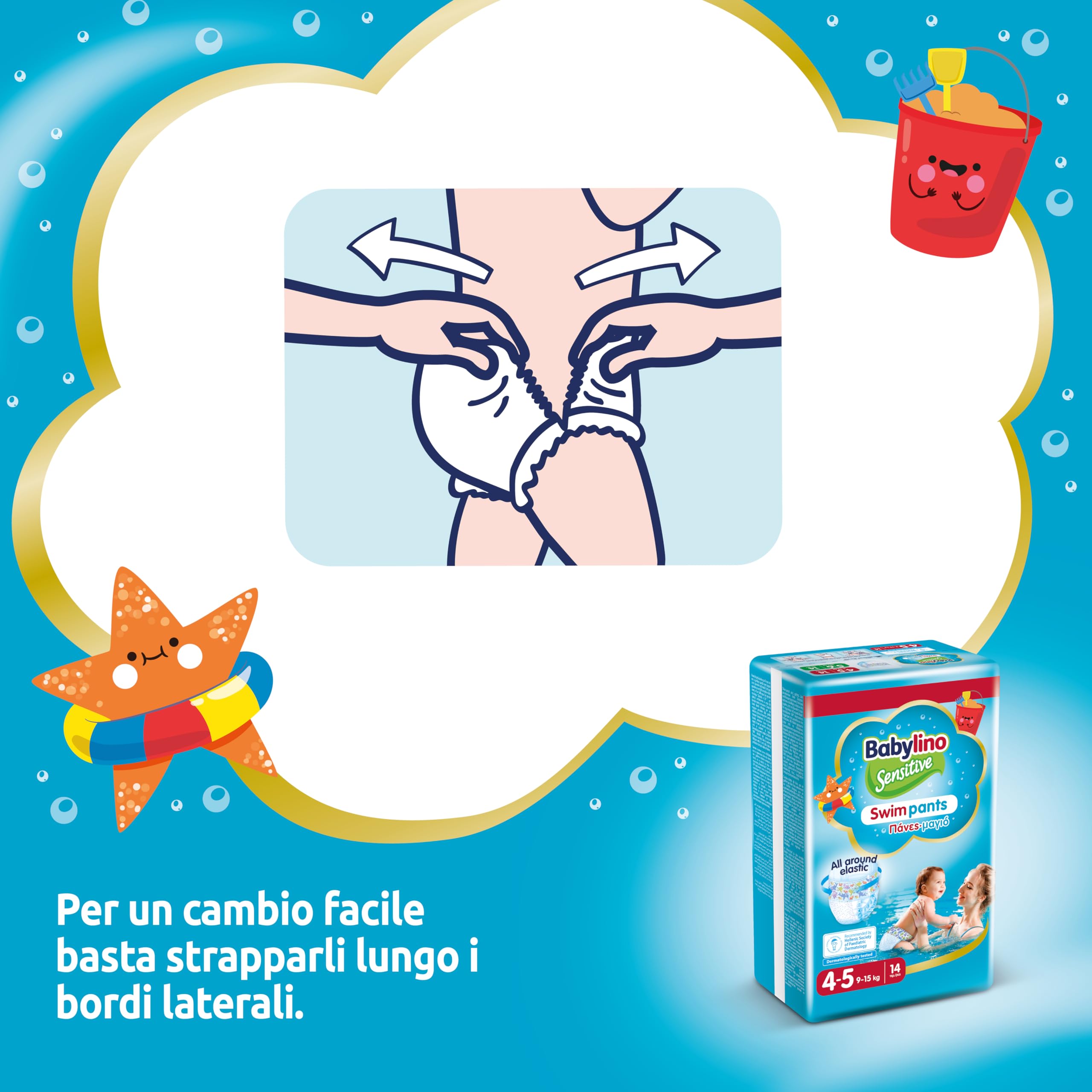 Babylino Sensitive SwimPants Pannolini Mare Piscina Taglia 4-5 (9-15kg) 14 Unità
