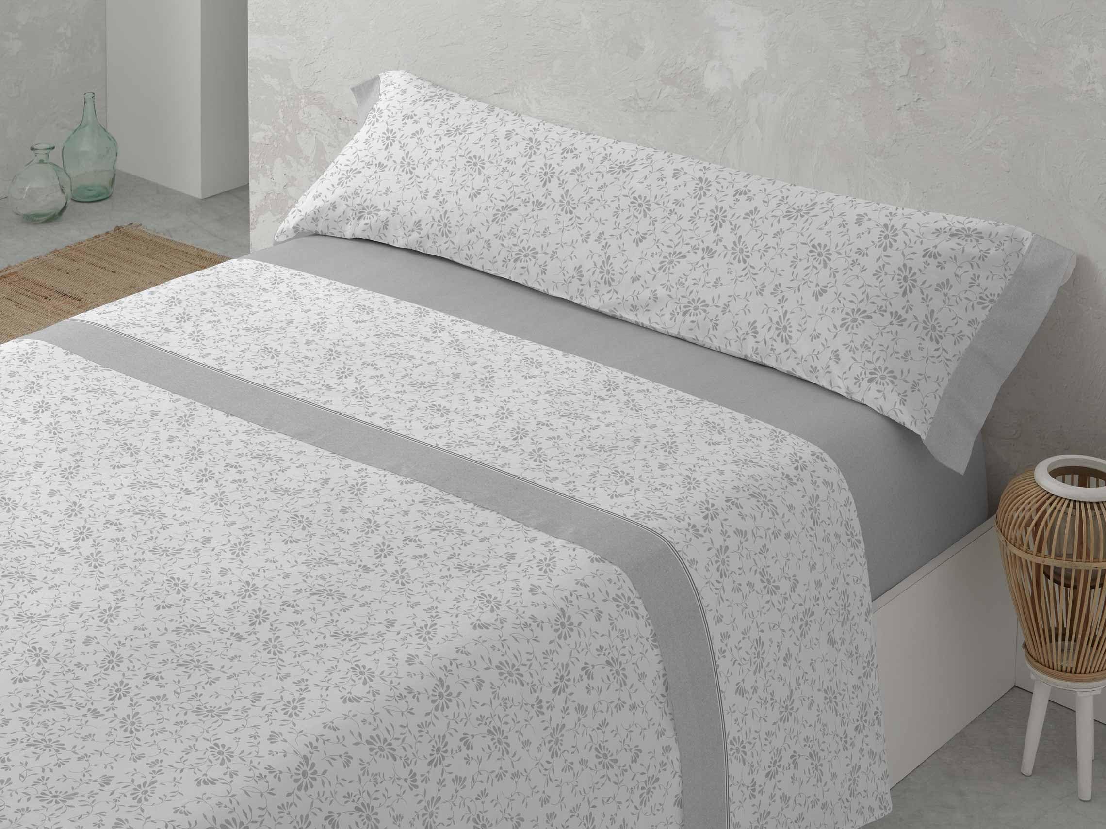 ALMACENES REVITEX - Juego de sábanas Invierno Franela Greta de 100% algodón, 3 Piezas (encimera, Bajera, almohadón), gramaje 190 g/m2, Muy cálidas (Gris, Cama 150)