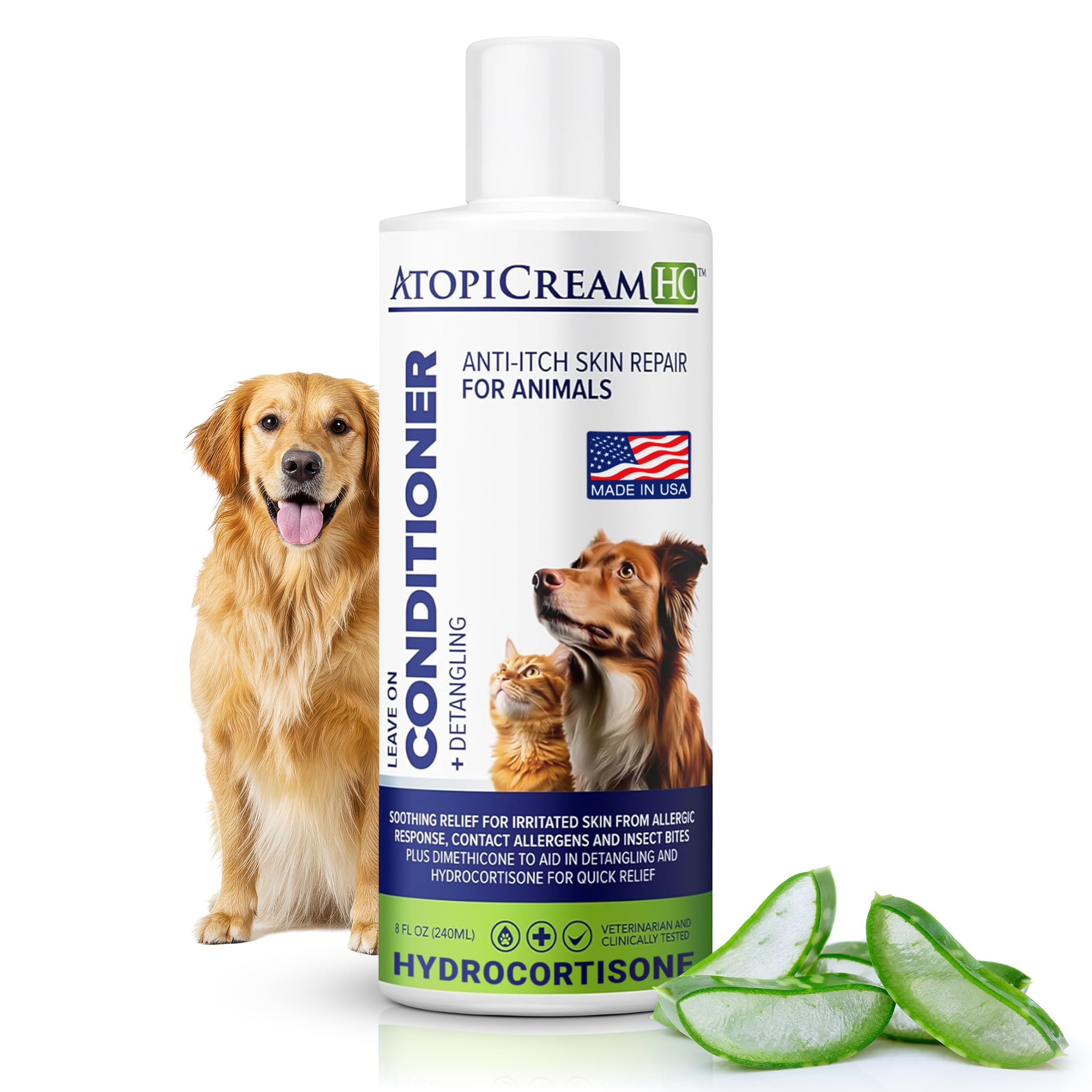 AtopiCream HC Leave-In 1% Hydrocortisone Conditioner Moisturizer for Dogs with Dry, Itchy Skin and Allergies, Pet Itch Relief, 8 oz