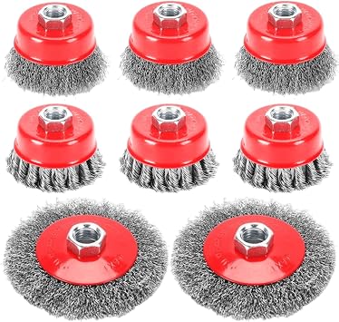 8 Piece Wire Brush Set for Angle Grinder M14 Angle Grinder Cup Wire Brush 75 mm & 100 mm Stainless Steel Wire Brushes For Rust Removal Cleaning & Grinding Metal Surfaces