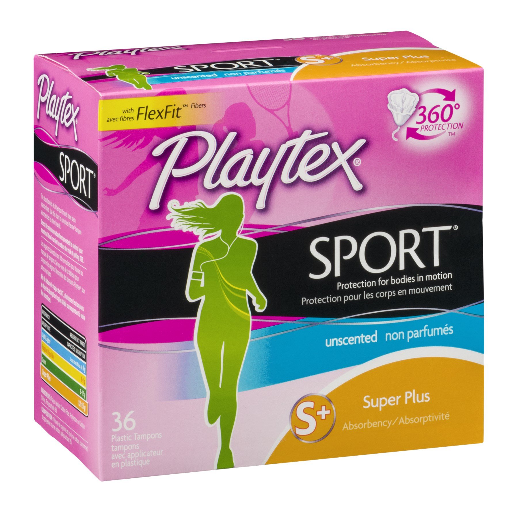 Sport Tampons Super Plus Absorbency, Fragrance-Free - 36ct | Super Plus Tampons for Women, Feminine Care, Playtex Tampon with 360 Leak Defense