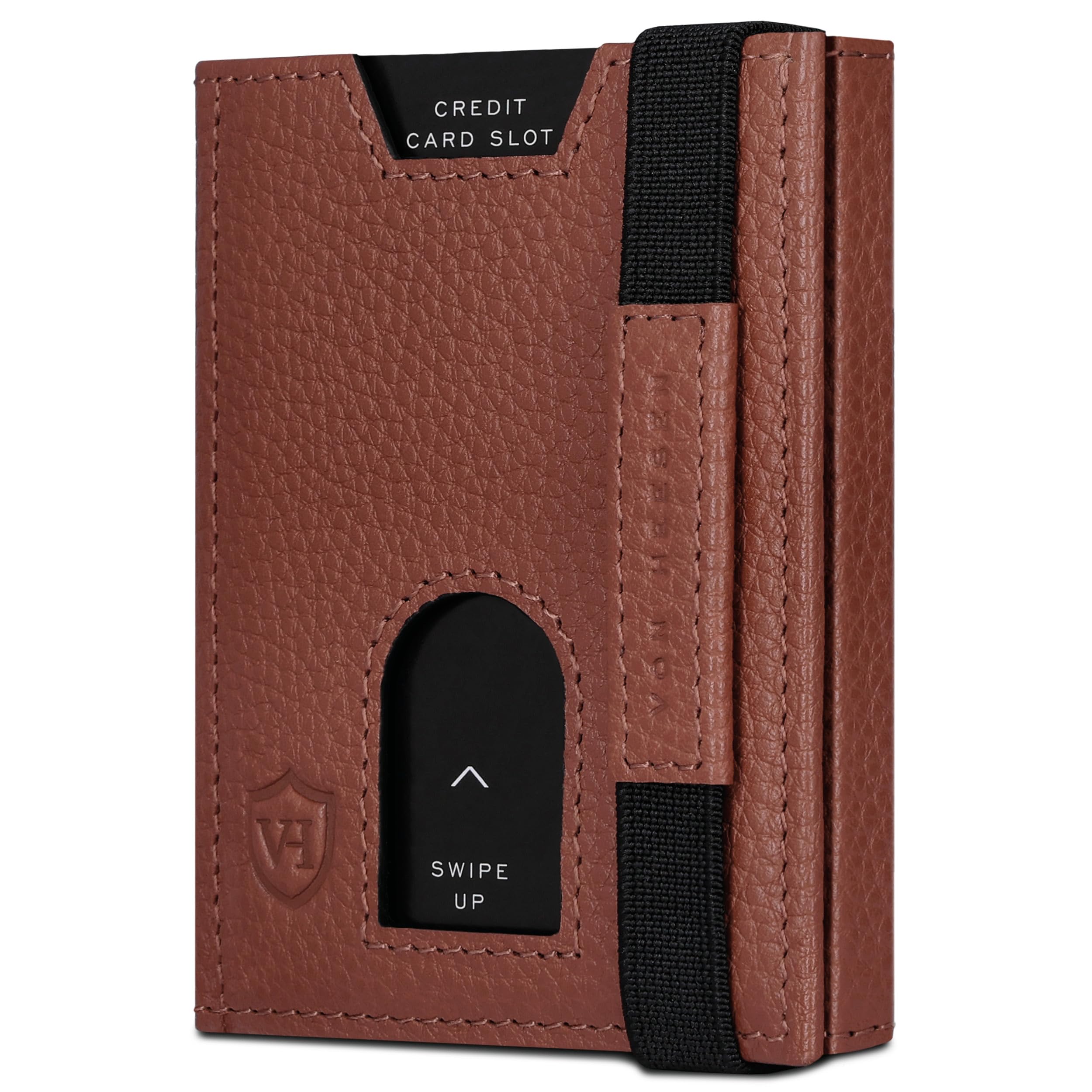 VON HEESEN Slim Wallet mit Münzfach & RFID-Schutz - Leder Geldbeutel - Mini Geldbörse für Herren und Damen - Kartenetui Echtleder Karten Portemonnaie klein - Kreditkartenetui Cognac-Braun