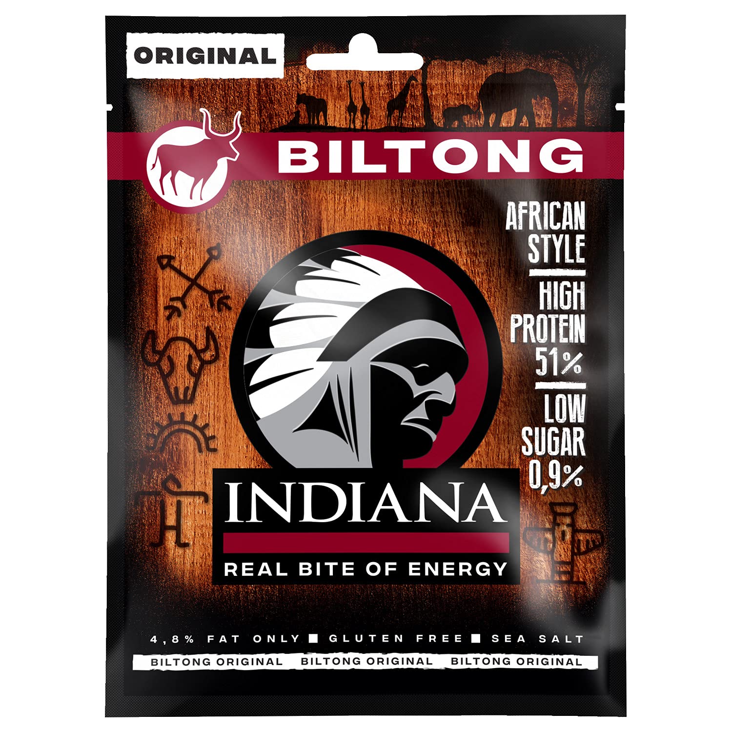 Indiana Biltong Original, Jerky Beef, High Protein, ohne Zuckerzusatz, Glutenfrei (10x25g)