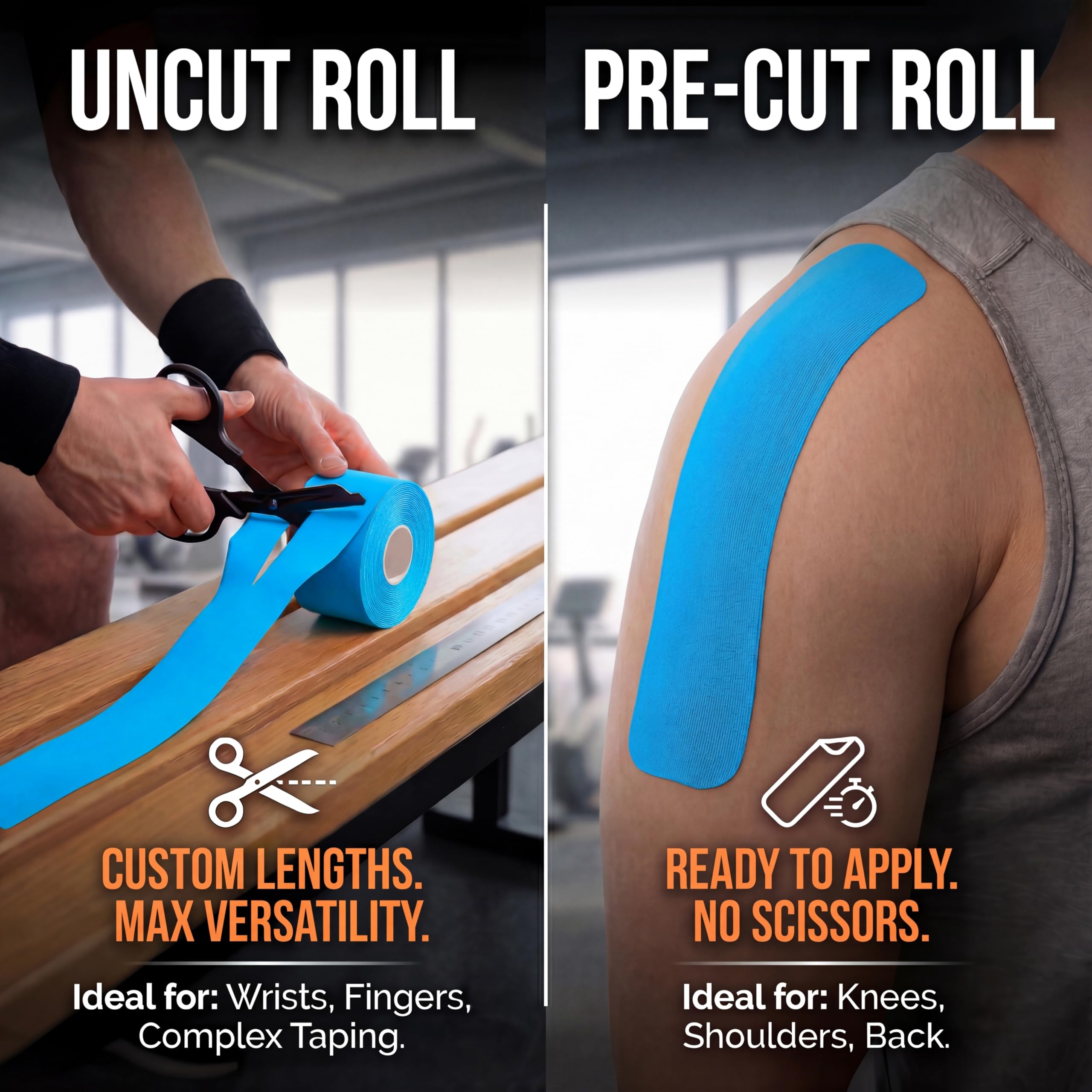 Bande de kinésiologie : support incroyable pour sports athlétiques et récupération + guide de bandage gratuit – Prédécoupé 5,1 cm (2 pouces 30,8 m (bleu électrique + guide de bandage gratuit, 1 paquet