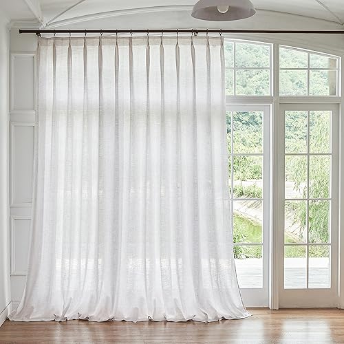 HUTO Cortinas plisadas de lino traslúcidas de 90 pulgadas de largo para sala de estar, color beige y blanco, cortinas plisadas para privacidad con