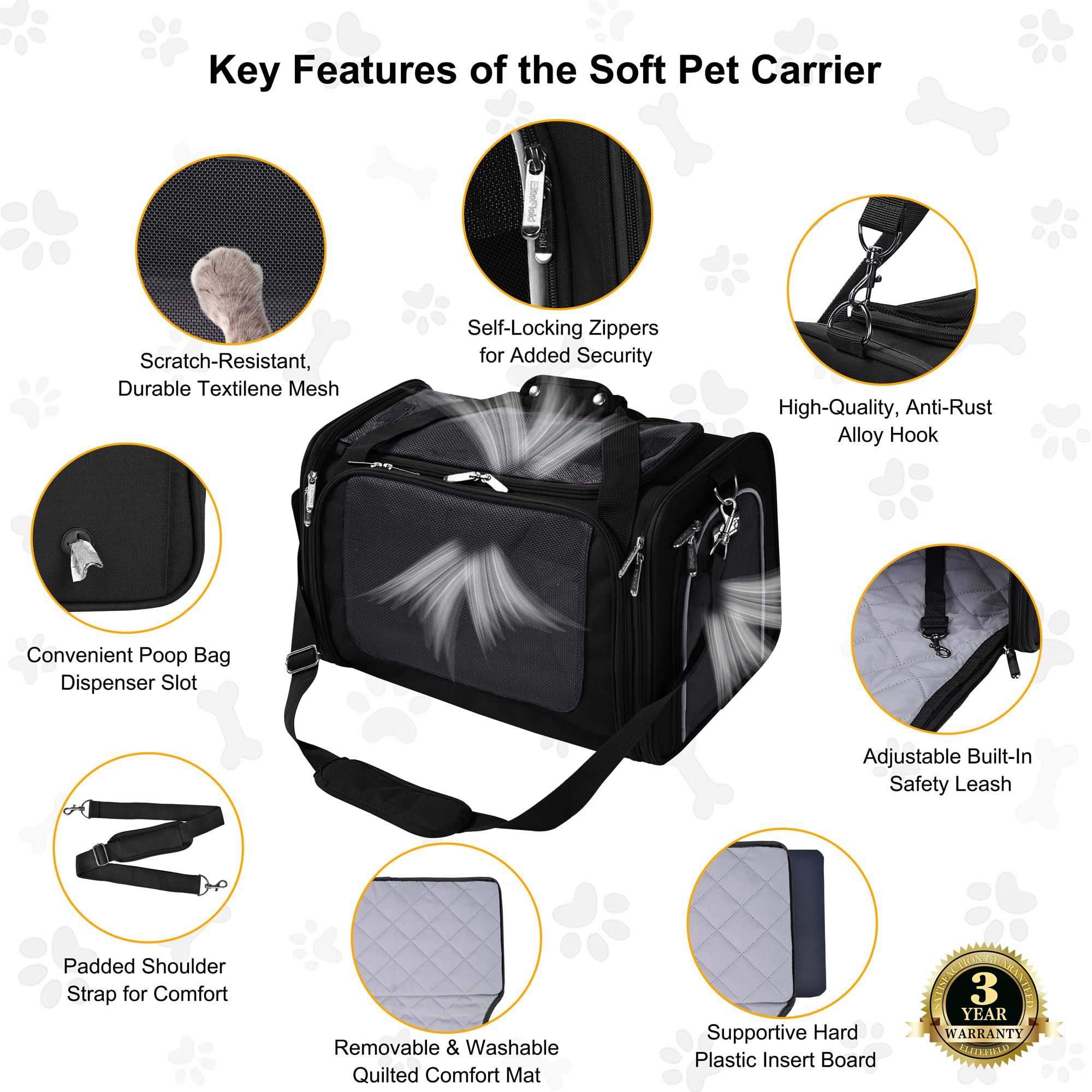 EliteField Deluxe Soft-Sided Pet Carrier (3 Year Warranty, Airline Approved), Travel Bag for Dogs, Cats & Small Pets, with Expandable Mat - image 5