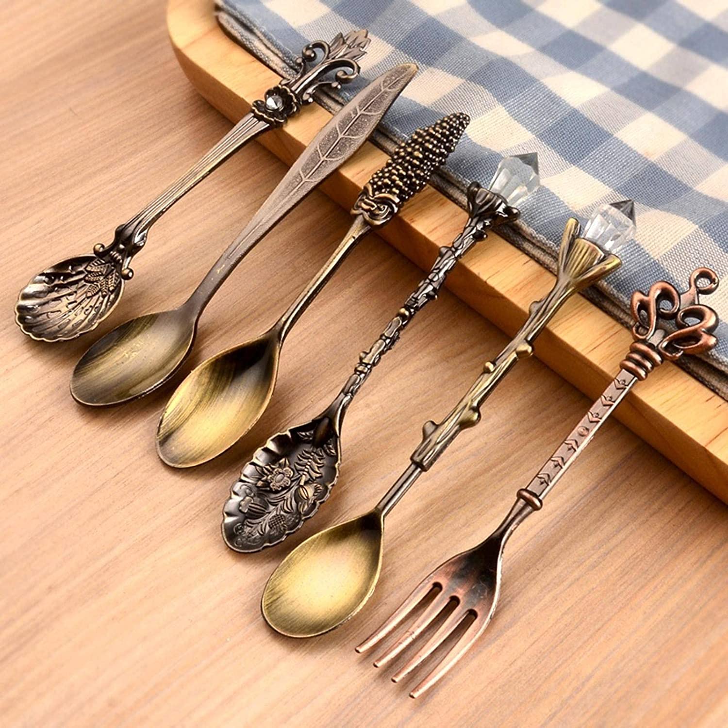 Löffel Restaurants Löffel kaffee löffel set vintage tisch antike tee königliche stil metall geschnitzte gabel spielsteine Esslöffel Hause(J)