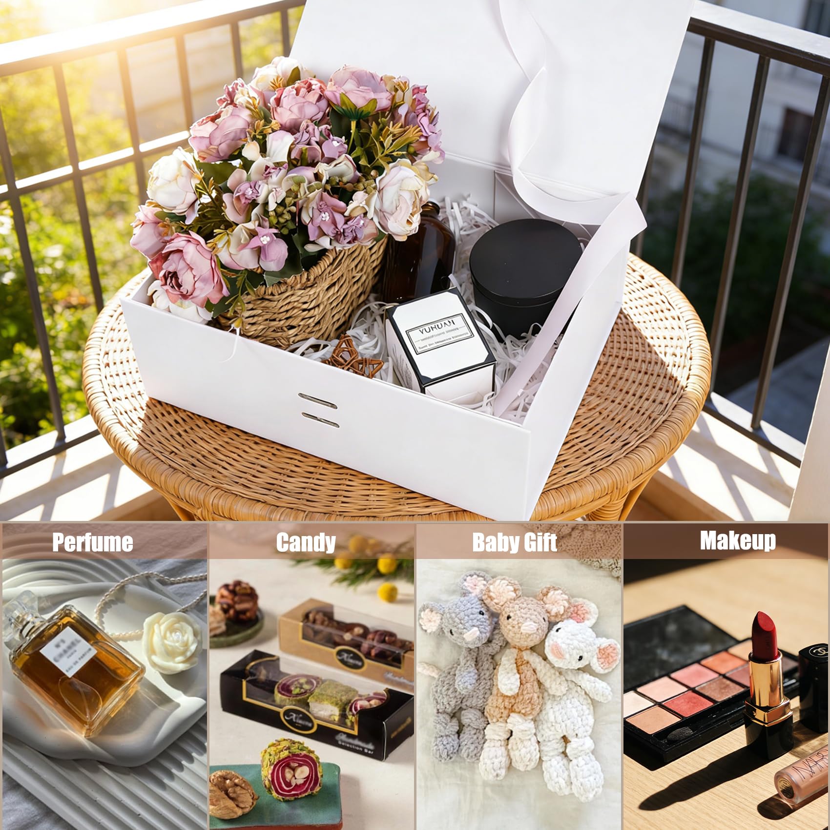 Aimyoo Confezione da 5 scatole regalo bianche grandi con nastro, 29,2 x 21,8 x 10,4 cm, scatola regalo per testimone dello sposo, con coperchi con chiusura magnetica, scatola rettangolare pieghevole