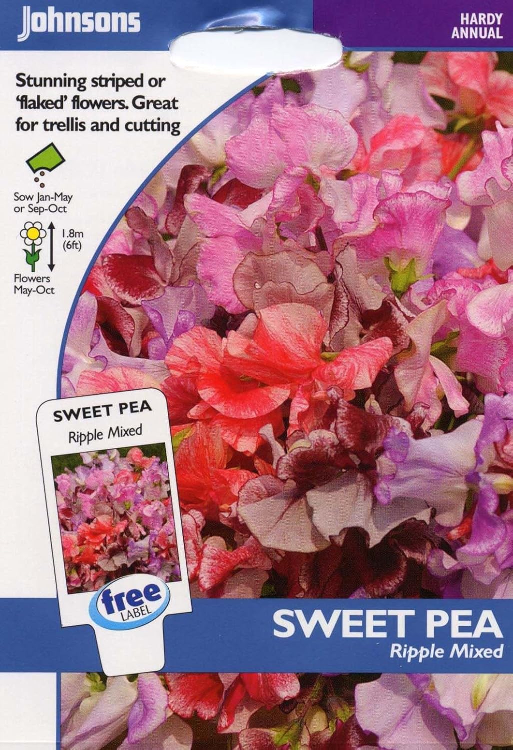 Johnsons Seeds Pictorial Pack Flower Sweet Pea Ripple Mixed 20